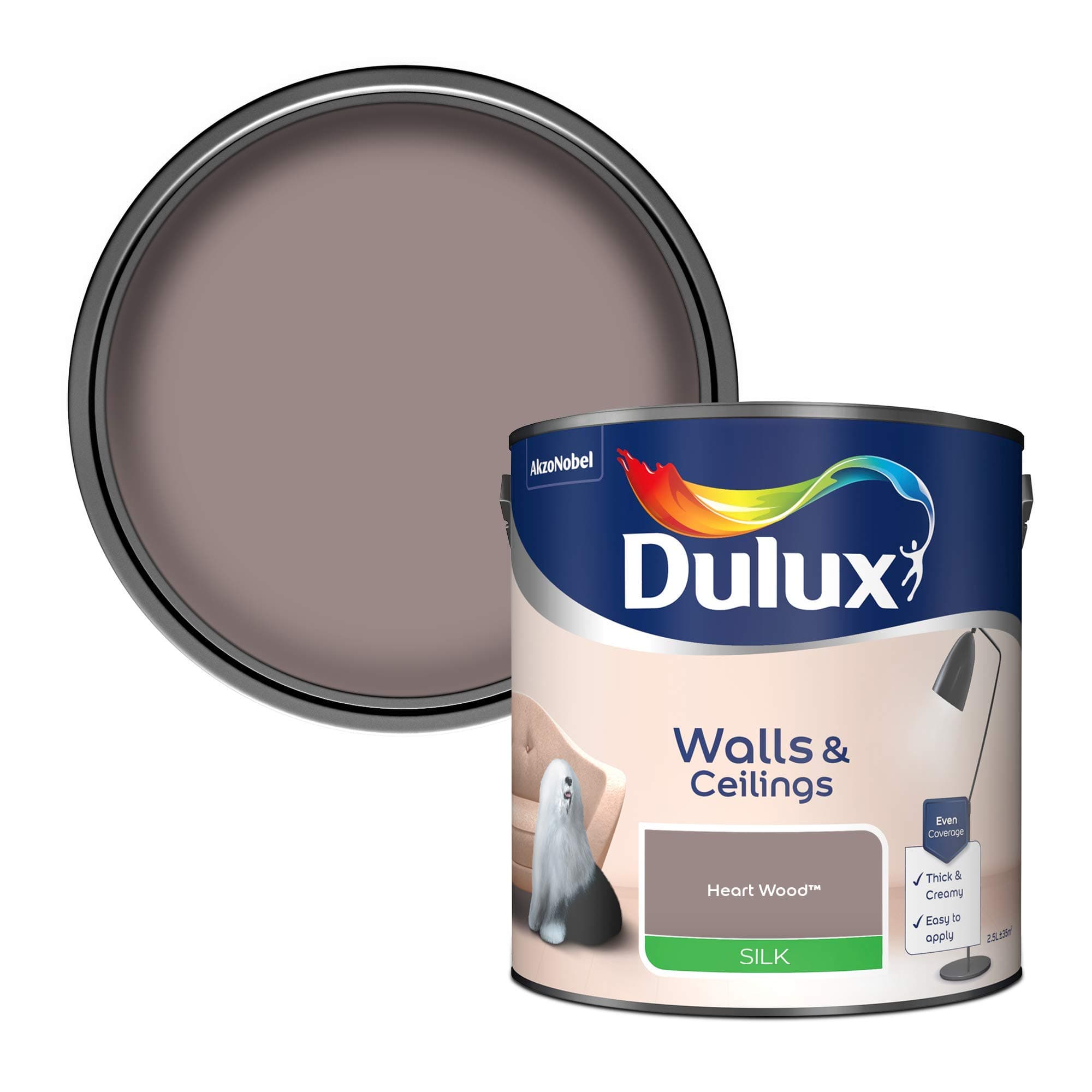 Dulux 5293125 Walls & Ceilings Silk Emulsion Paint, Heart Wood, 2.5 litres