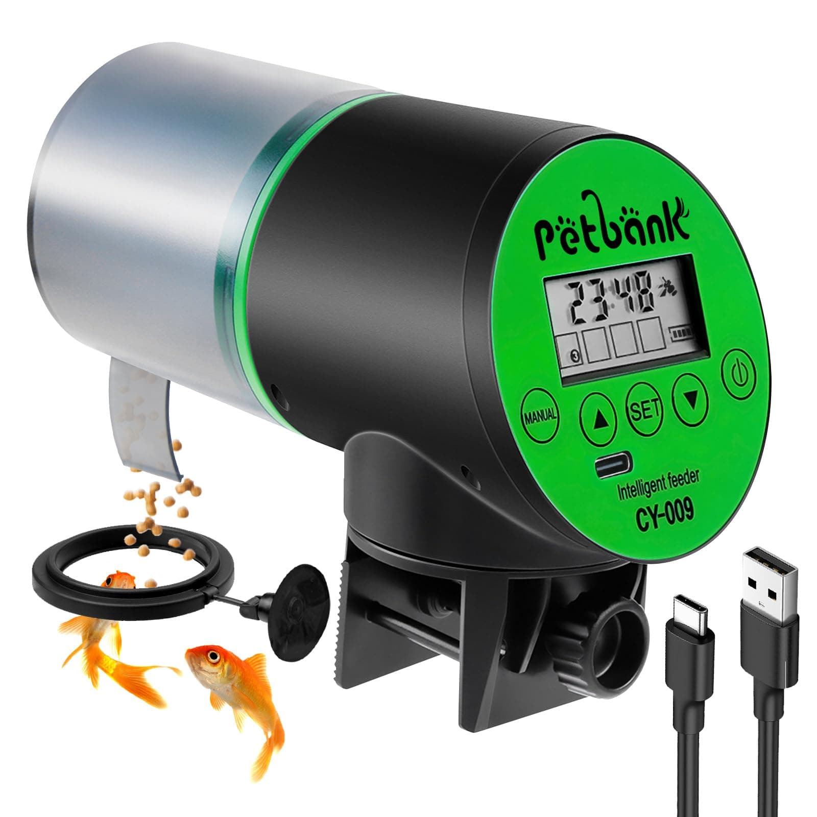 Zacro Automatic Fish Feeder - Rechargeable Timer Fish Feeder with USB Charger Cable, Fish Food Dispenser for Aquarium or Fish Tank