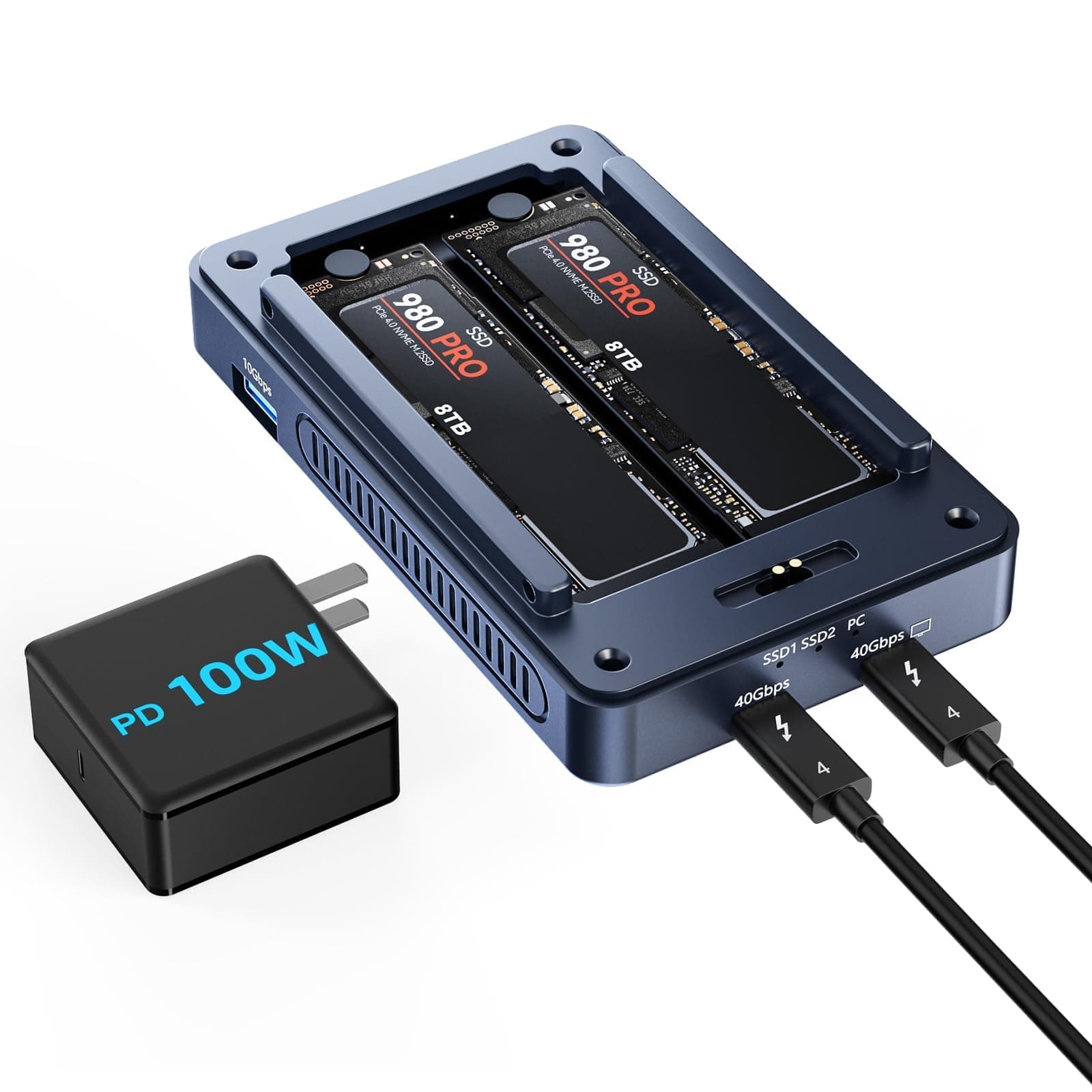 ACASIS Dual-Bay 40Gbps M.2 NVMe SSD Enclosure, Fan, Mac Mini Dock Dual Monitor, Compatible Thunderbolt 4/3/USB 4.0, Dual NVMe Housing Support Software RAID, 2 USBC 40Gbps for M1/M2/Windows