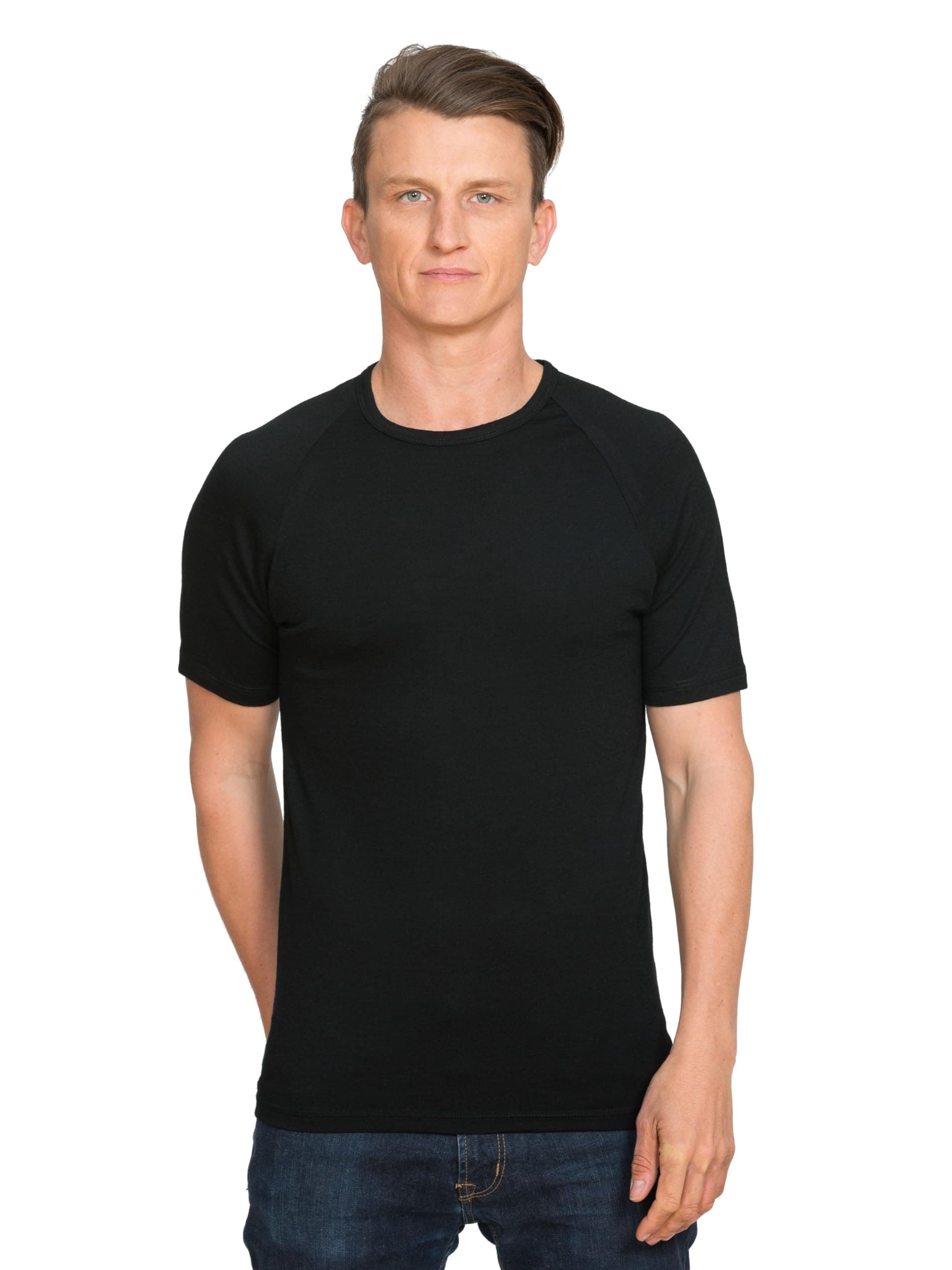 100% Merino Wool Base Layer New Zealand Made Merino T Shirt | Warm & Soft Thermal Top | Perfect for Outdoor Sports & Leisure Wear - Black