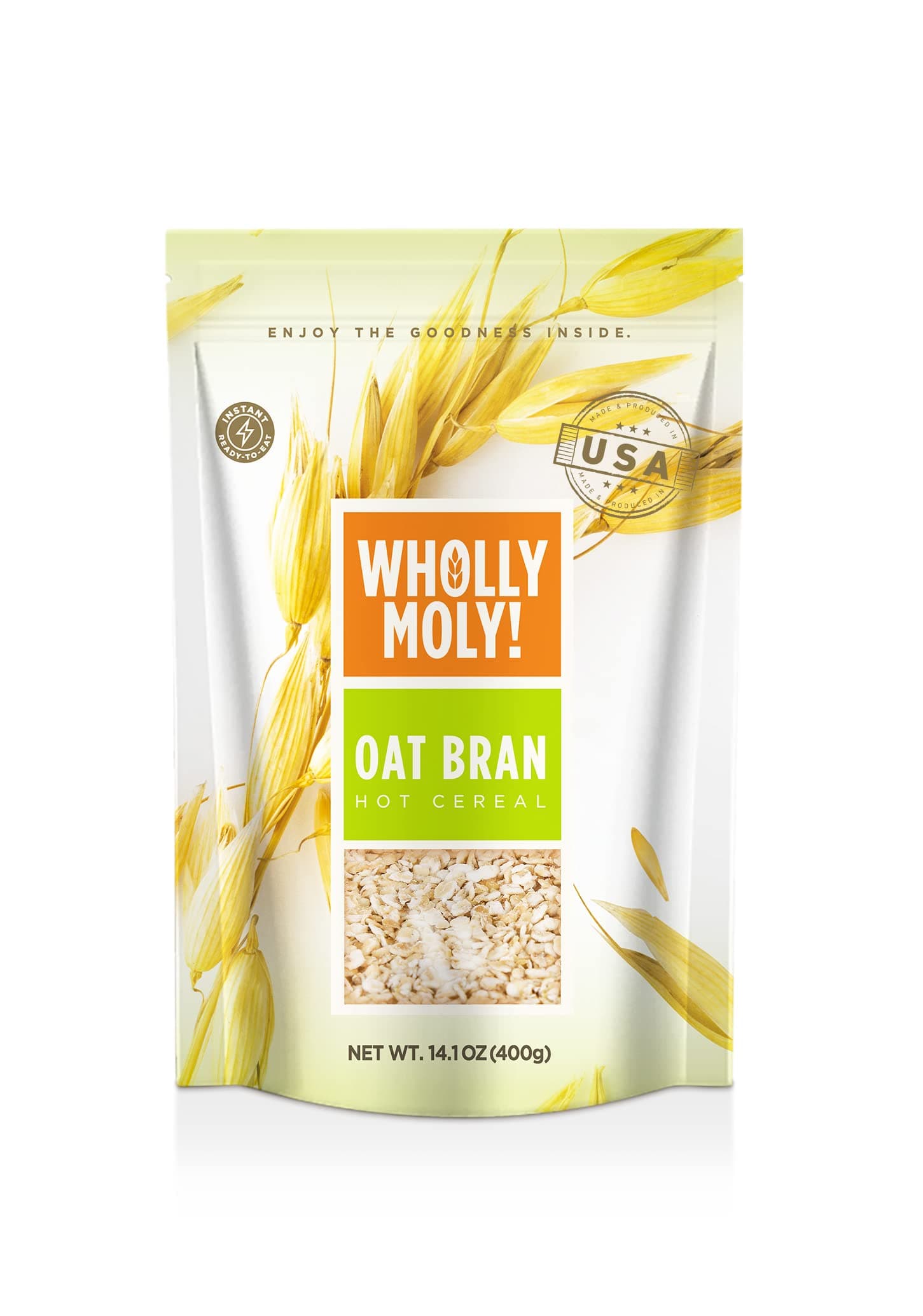 Wholly Moly! Oat Bran, Instant Oatmeal, Original 400g*1 Pack, High Fiber, No Sugar Added, All Natural, Vegan Friendly