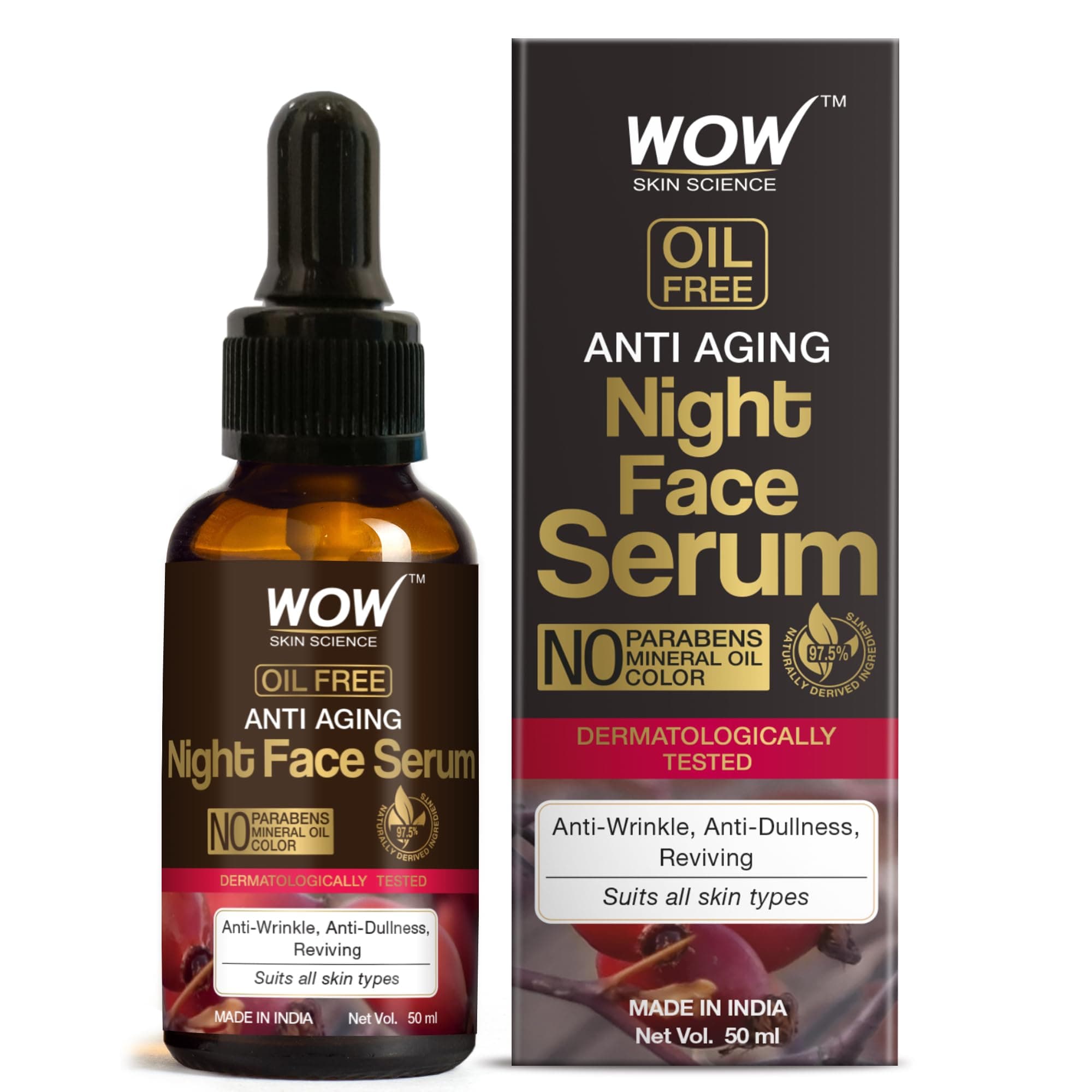 Anti Aging Night Face Serum - OIL FREE - Anti Wrinkle, Anti Dullness, Reviving - No Parabens, Silicones & Color - 50ml