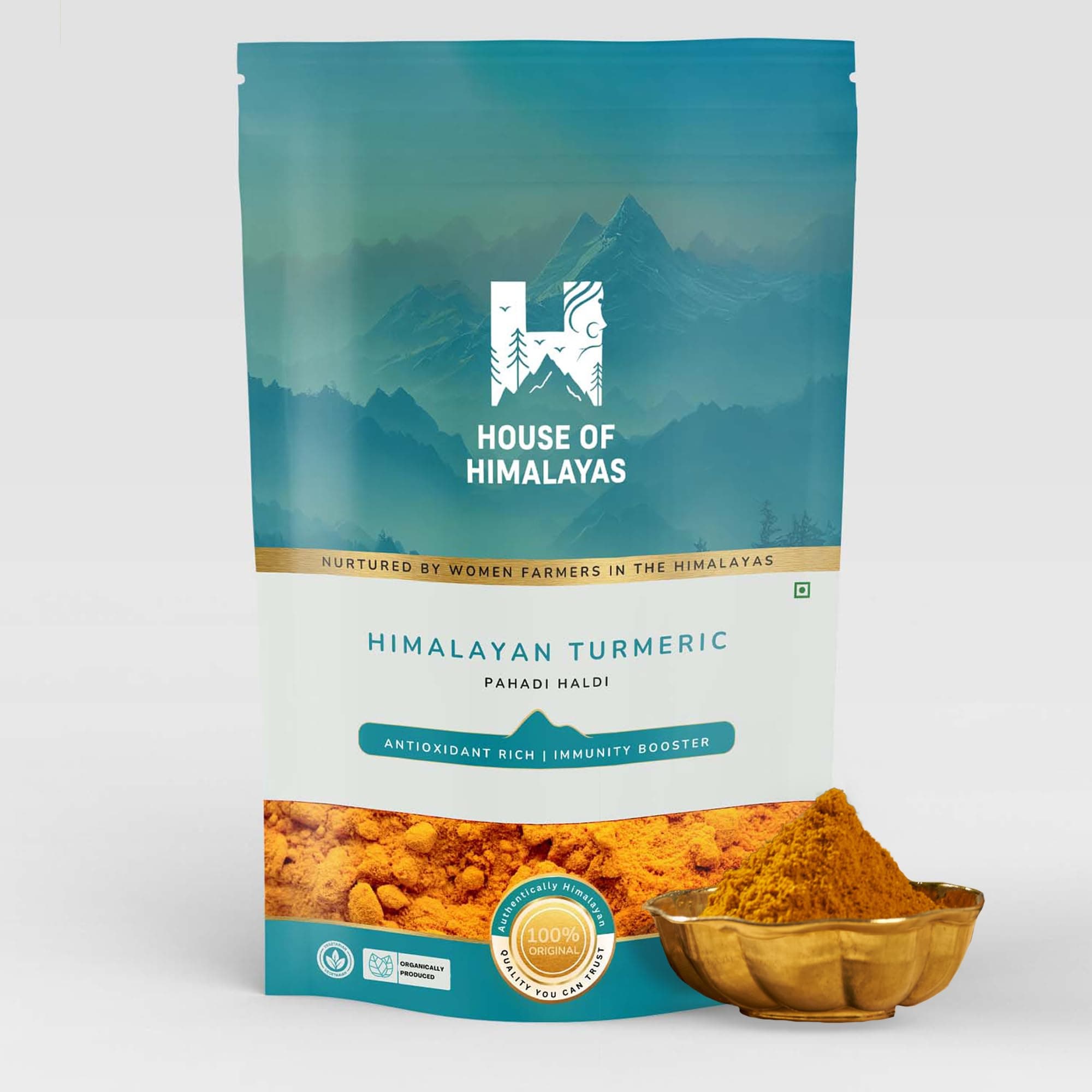 House of Himalayas Turmeric Powder, Natural and Unpolished, Rich in Antioxidants, Natural Immunity Booster, Chemical Free Haldi Sourced From Uttarakhand, No Added Flavours or Colours, 200 gm