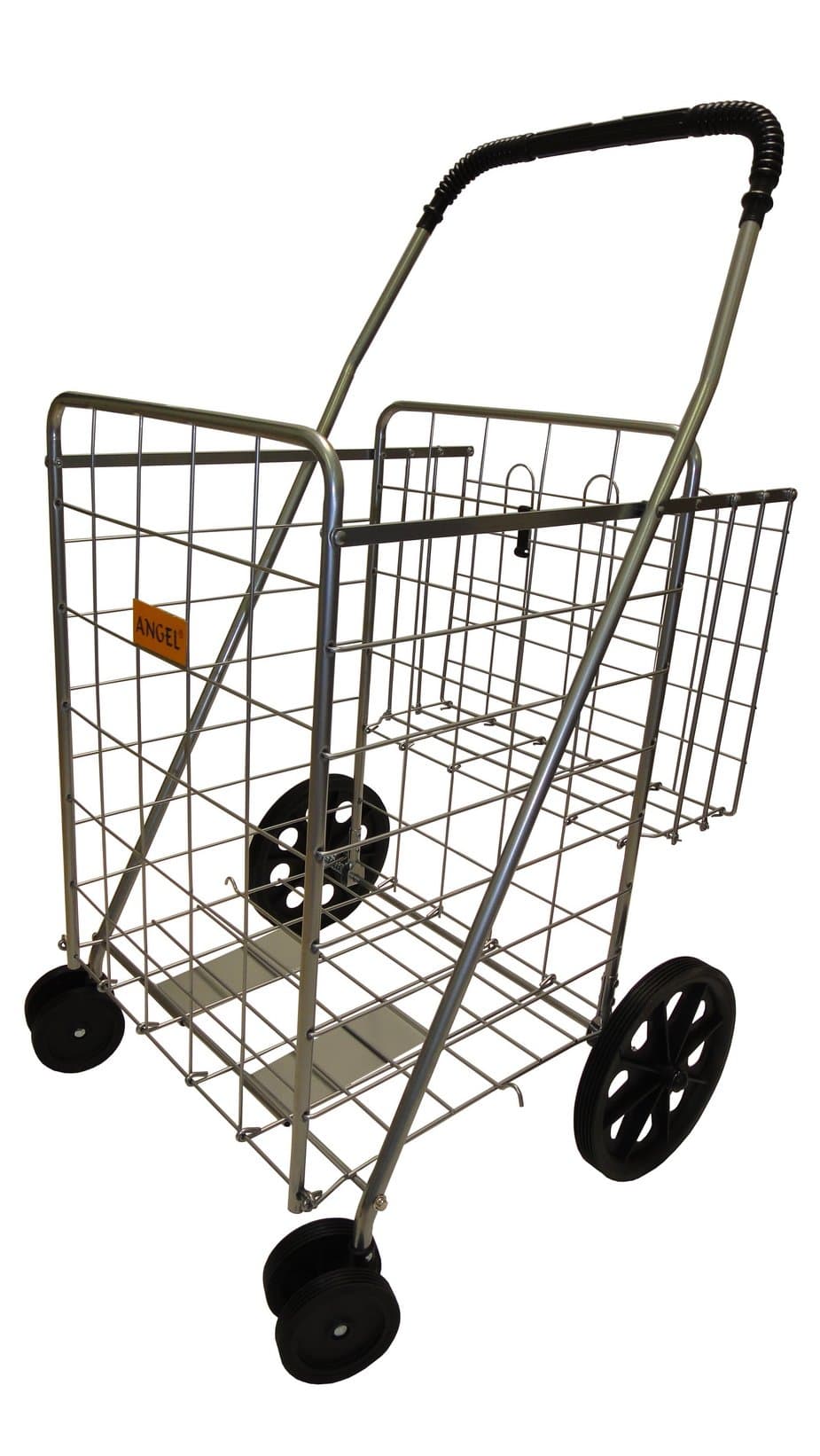 Large Swivel Shopping Cart With Extra Basket Silver
