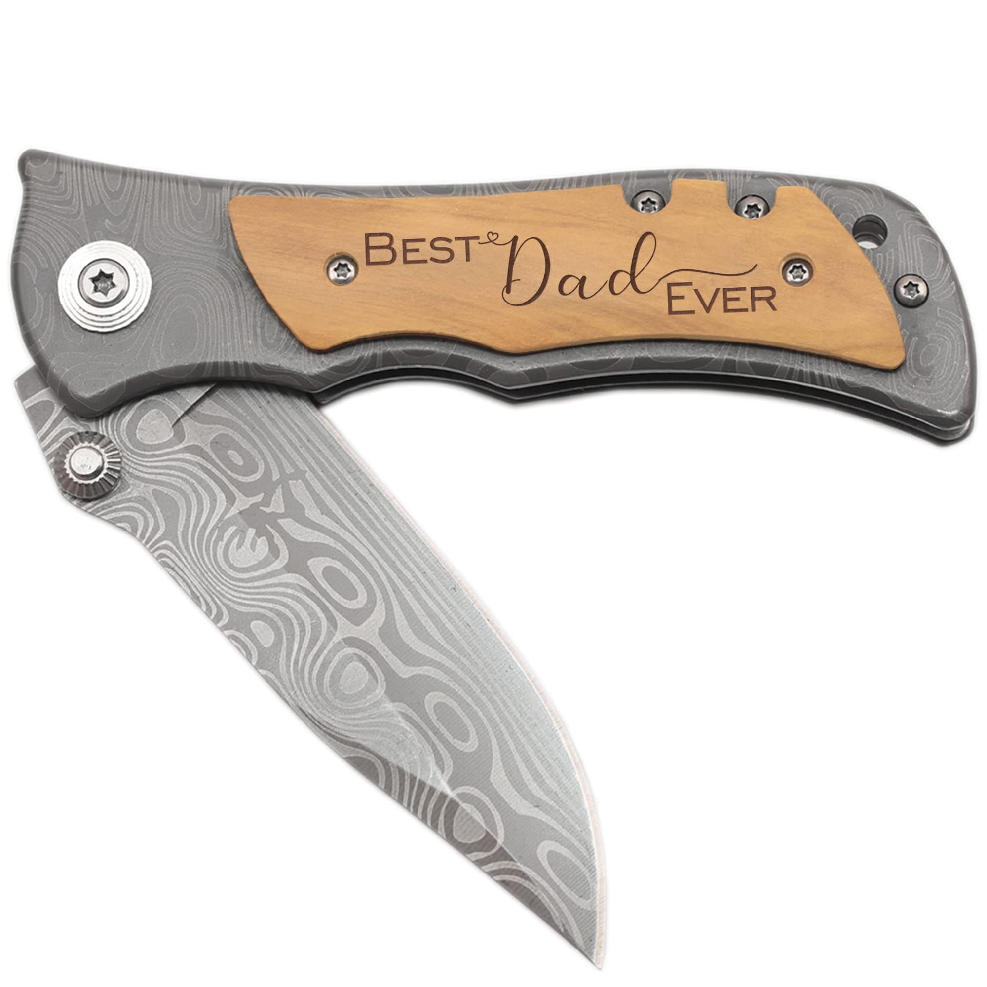 XJF Engraved Wooden Pocket Knife, Gifts for Dad from Son Daughter, Father's Day, Birthday, Christmas, Gift for Father from Kids, Best Dad Ever