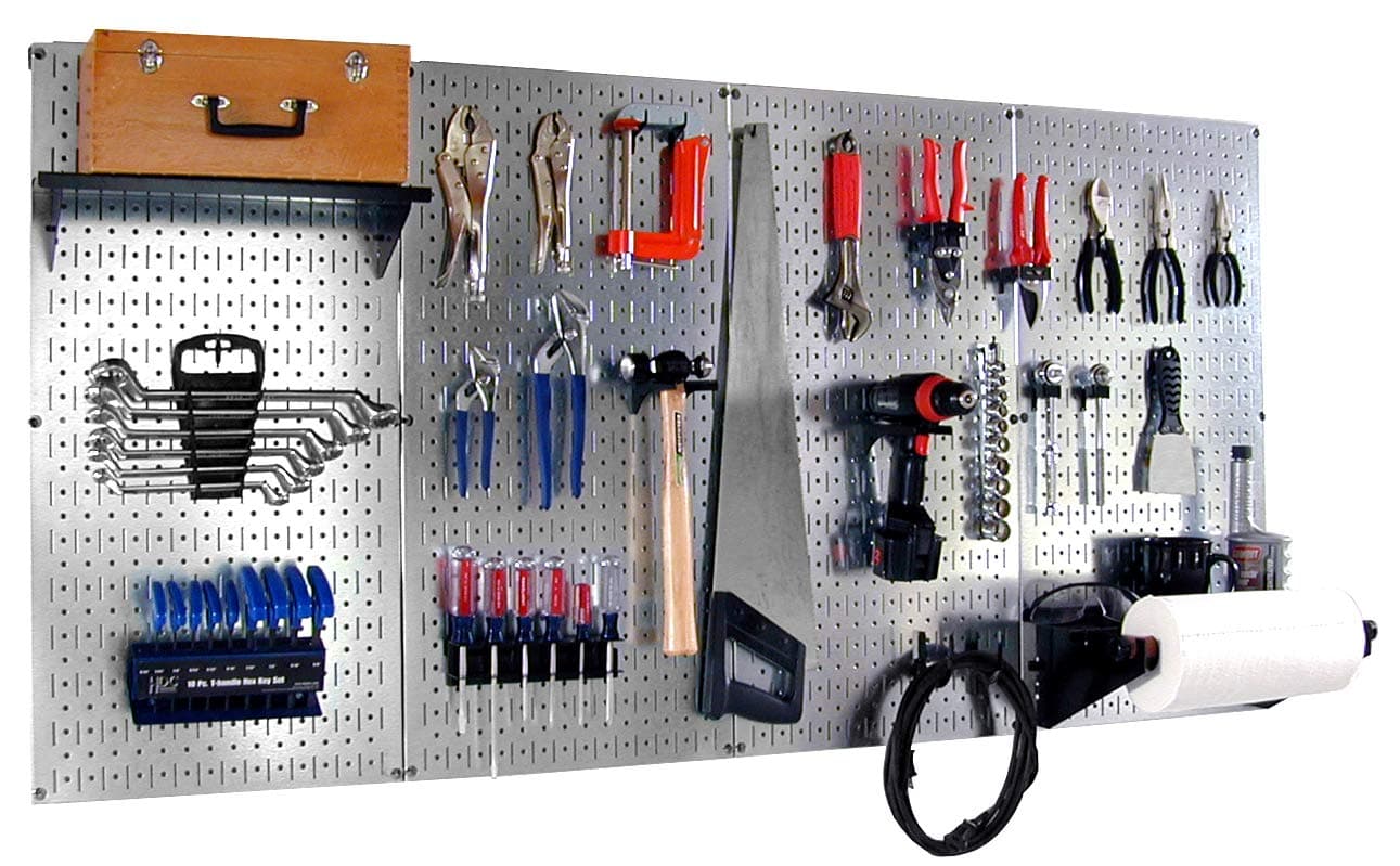 Pro-Grade Metal Pegboard Organizer Galvanized Tool Board Panels with Black Accessories
