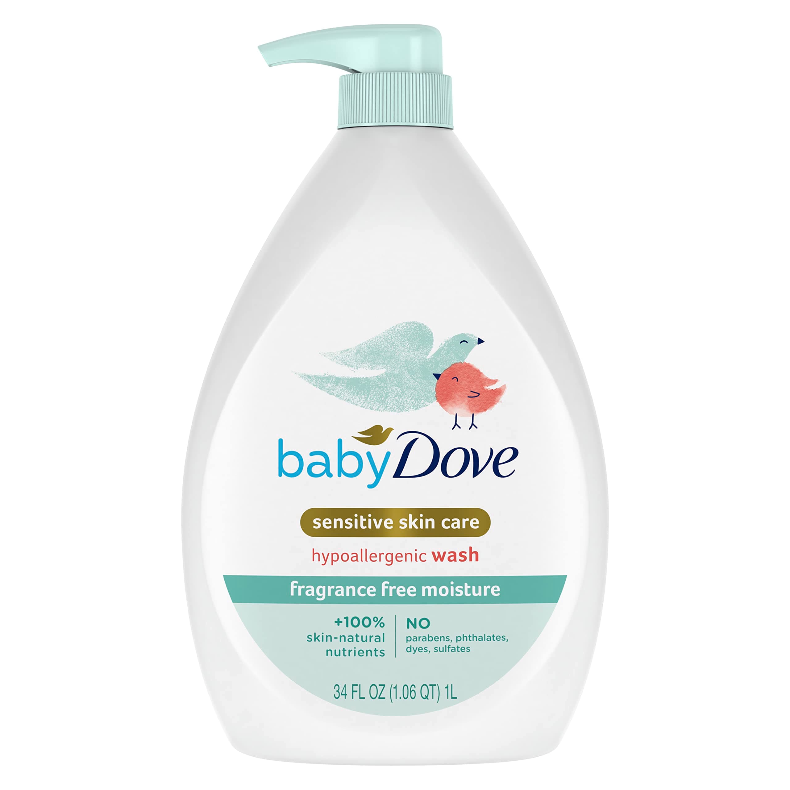 Sensitive Skin Care Baby Wash Fragrance Free Moisture For Baby Bath Time Fragrance Free and Hypoallergenic, Washes Away Bacteria 34 oz (Pack of 1)