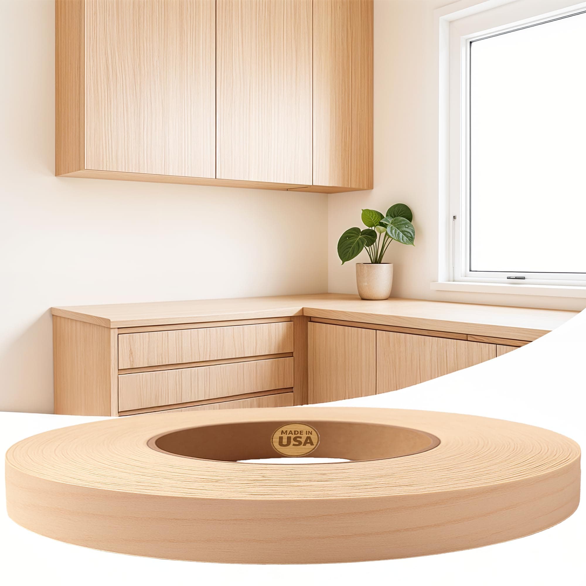 Edge Supply Maple 1" X 25' Roll, Wood Veneer Edge Banding Preglued, Iron on with Hot Melt Adhesive, Flexible Wood Tape Sanded to Perfection. Easy Application, Made in USA.