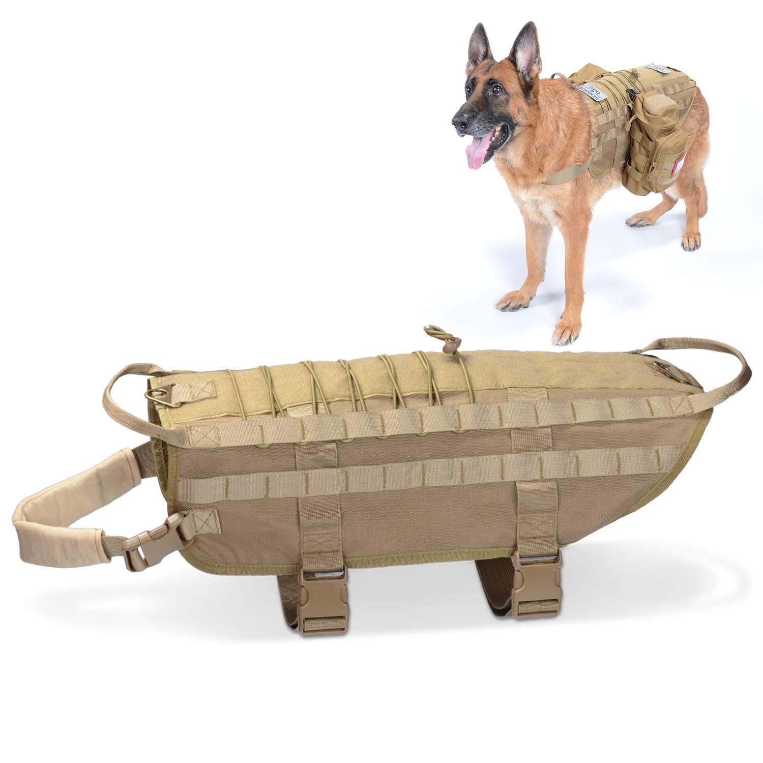 Hanshengday Tactical Dog Vest Training Molle Harness-Tactical Dog Backpack-Pet Tactical -Vest Military Working Harness for Large Dog