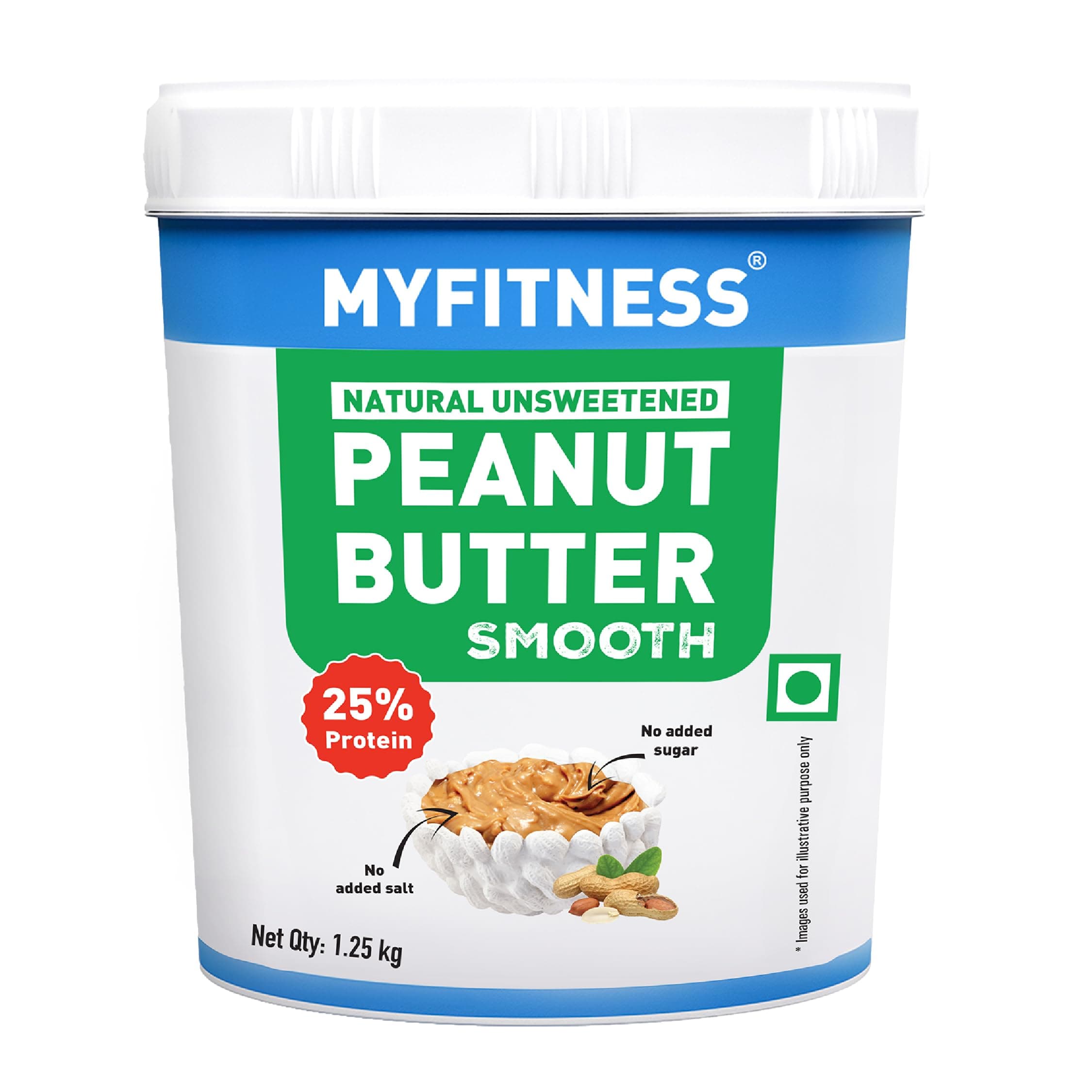 MYFITNESS Peanut Butter All Natural Smooth 1.25kg | 25g Protein | Unsweetened | No Added Sugar or Salt | No Palm Oil | Nut Butter Spread for Pre & Post-Workout | Cholesterol Free | Zero Trans Fat