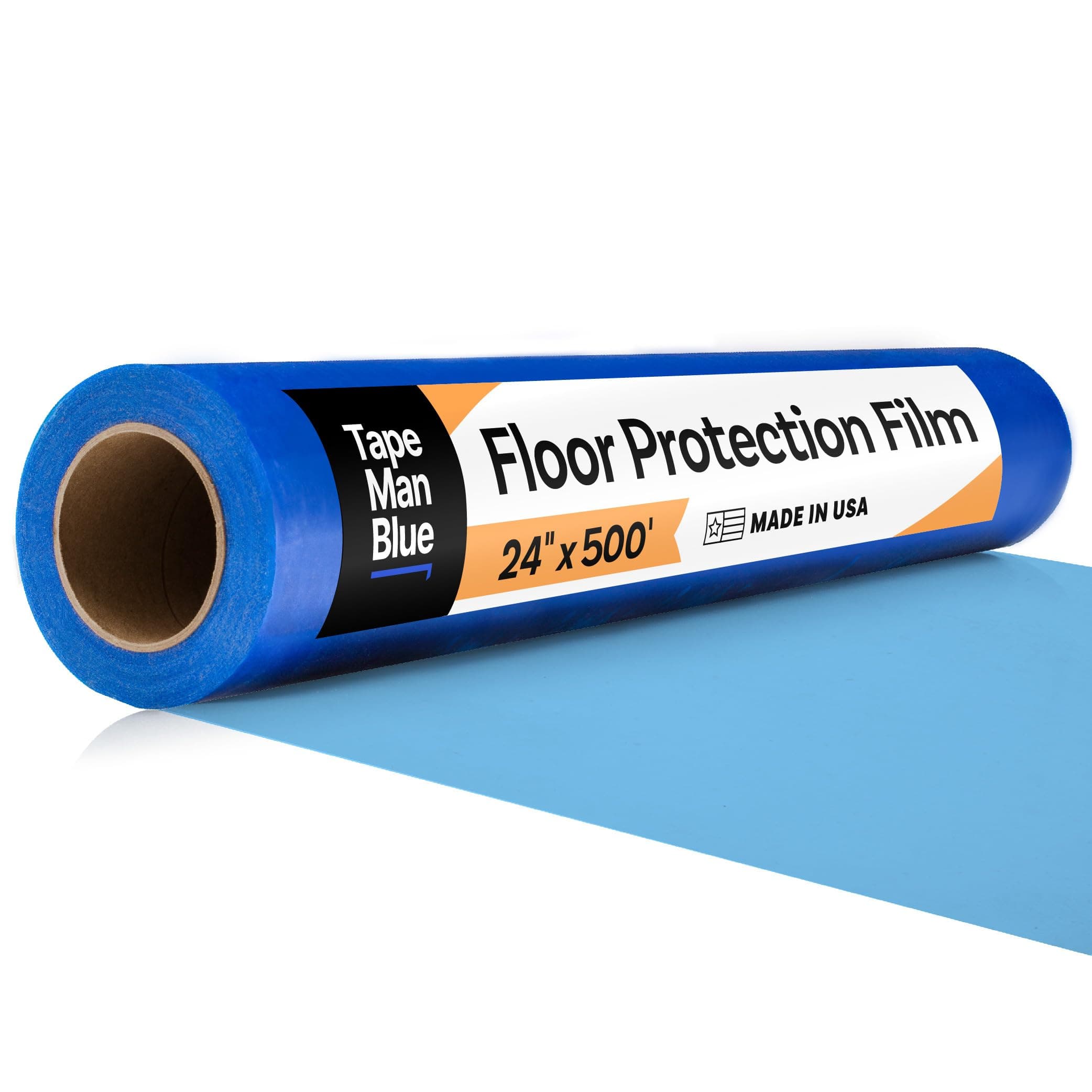 Floor Protection Film, 24" x 500', Made in USA, Blue Self Adhesive Floor Protector Tape for Moving, Painting and Construction, Temporary Covering to Shield Hardwood, Tile, Hard Surfaces (Not Carpet)