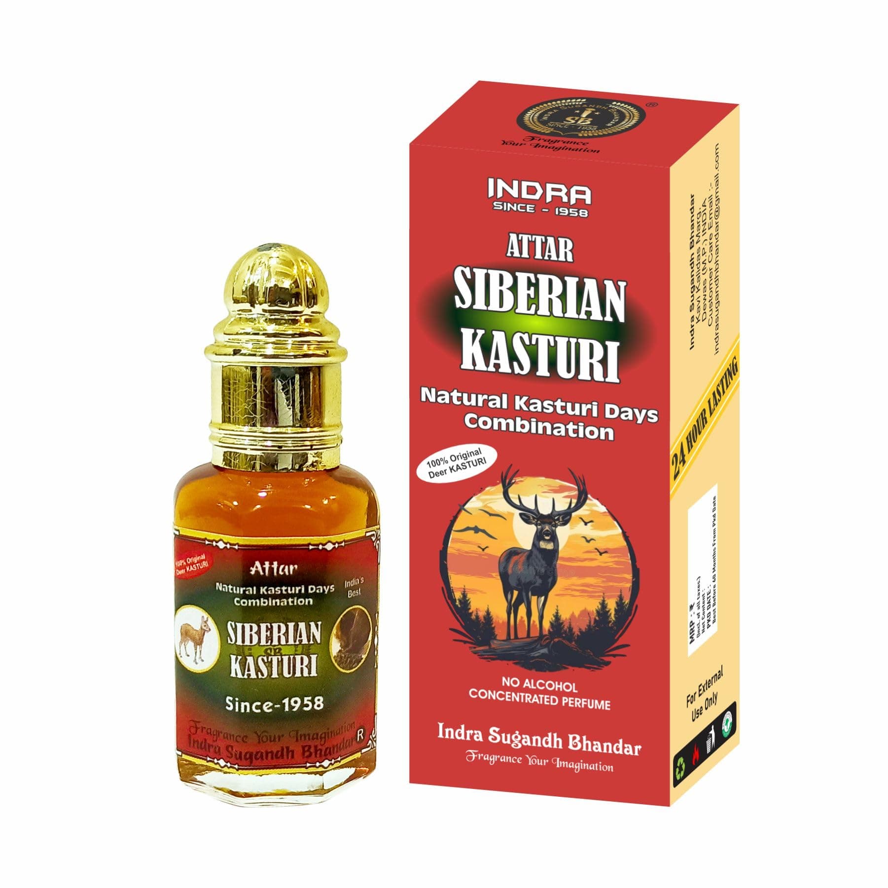 INDRA SUGANDH BHANDAR Oil Attar For Men|Women Siberian Kasturi Divine Musk Long Lasting Fragrance 12Ml Rollon Pack