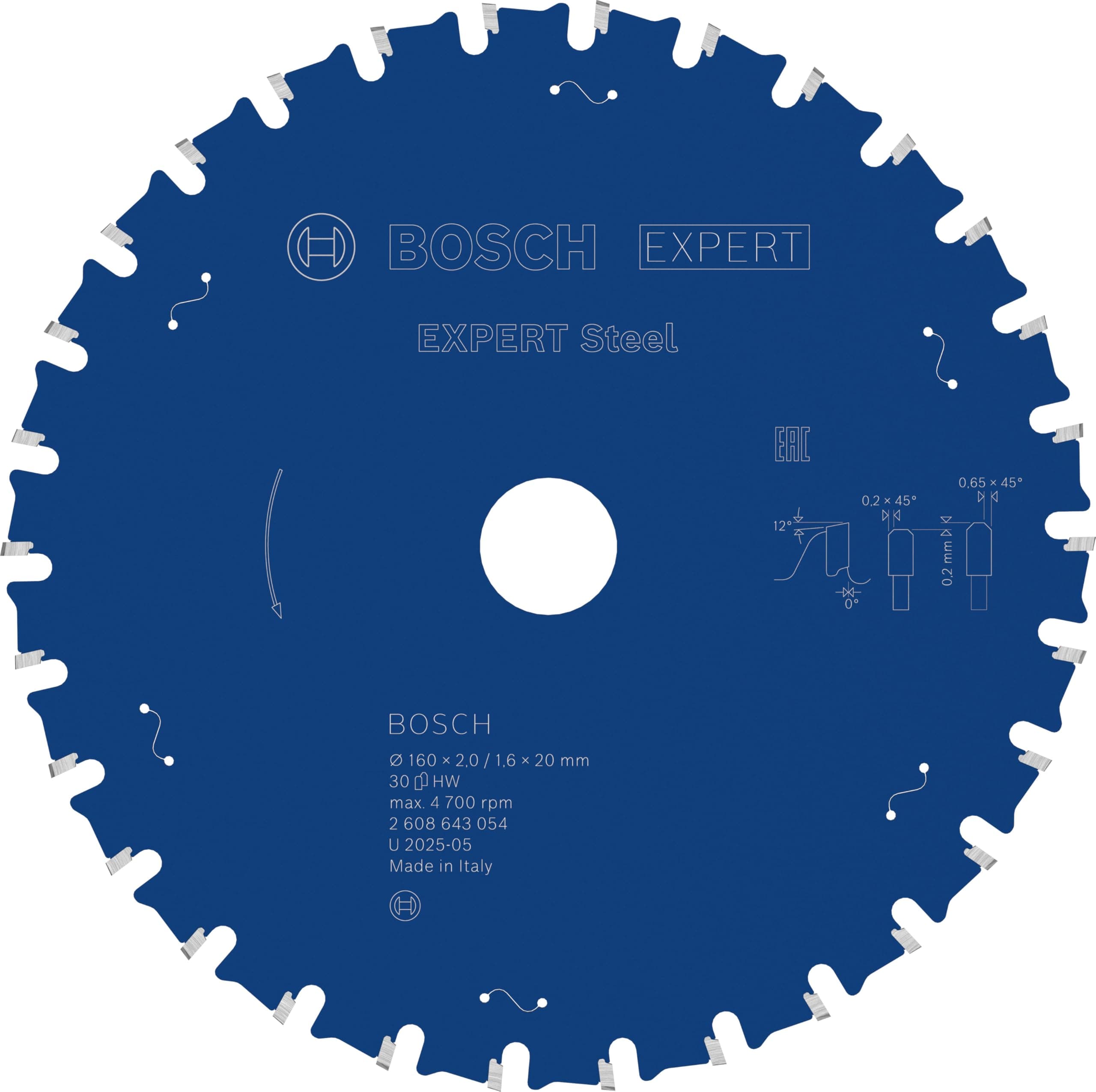 Bosch 2608643054 Circular Saw Blade Expert for Steel 160 X 20 X 2.0 Mm, 30
