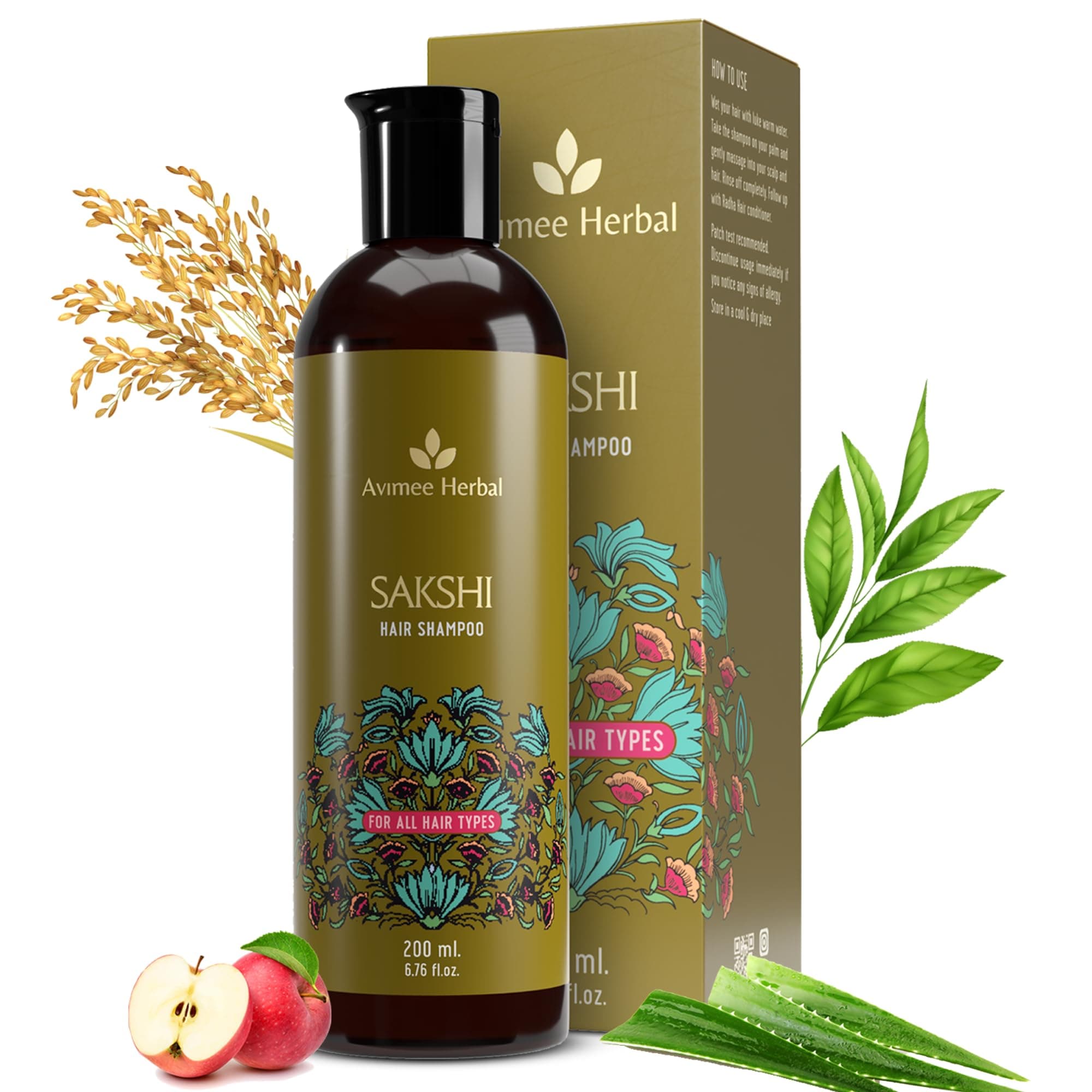 Avimee Herbal Sakshi Shampoo | Deep Cleaning Hair Shampoo | With Aloe Vera, Apple Cider Vinegar, Rice Protein & Tea Tree Oil | SLES Free | 200 mL