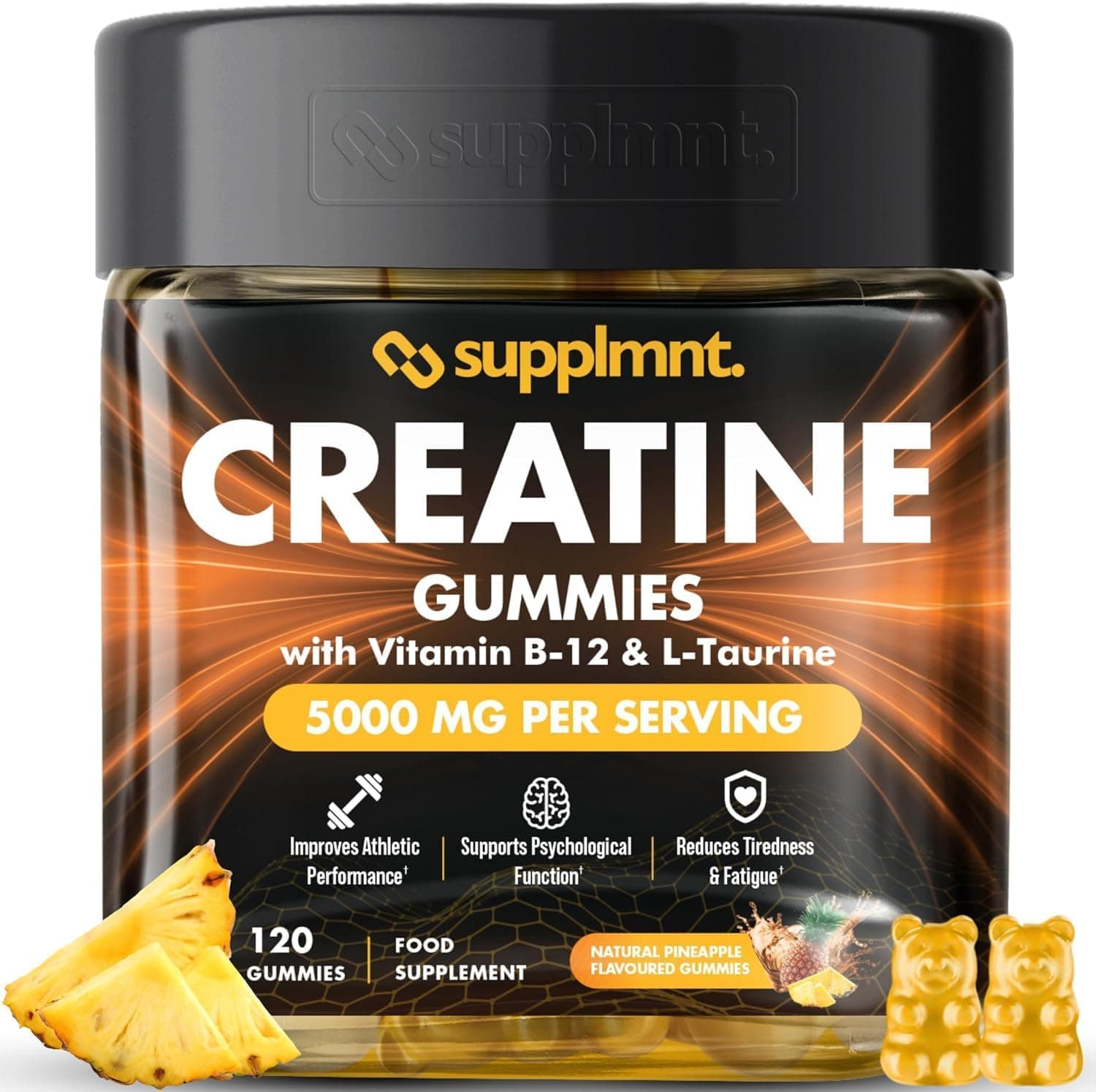 Supplmnt.Creatine Gummies 5000mg 120ct Max Strength Muscle Growth/Recovery Supplements for Men & Women Creatine Monohydrate, B12 & L-Taurine Chewable Gummies, 1 Month Supply (Pineapple)