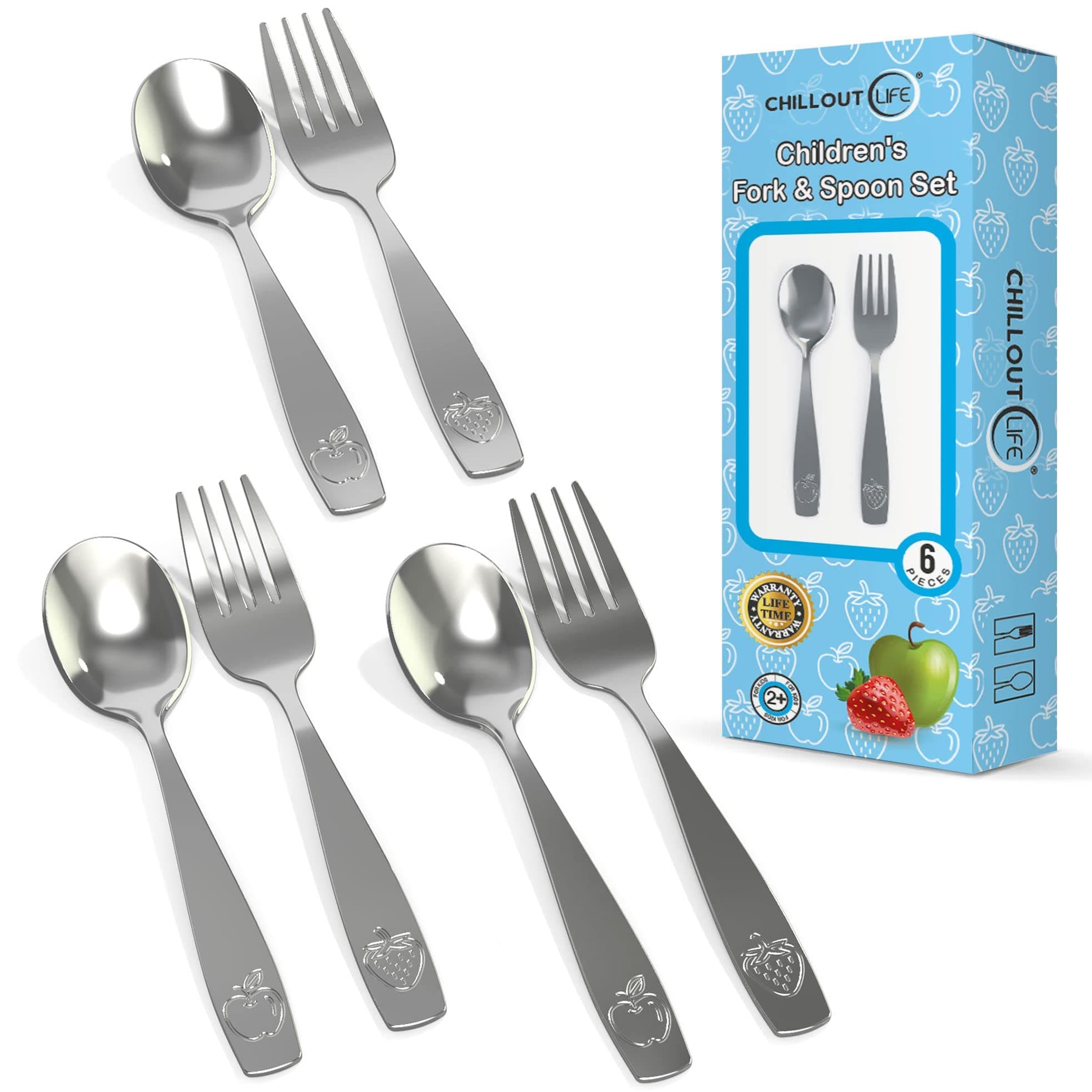 Stainless Steel Kids Silverware Set 6 Pieces - Child and Toddler Safe Flatware - Kids Utensil Set - Metal Kids Cutlery Set (Includes 3 Small Kids Spoons & Kids 3 Forks)