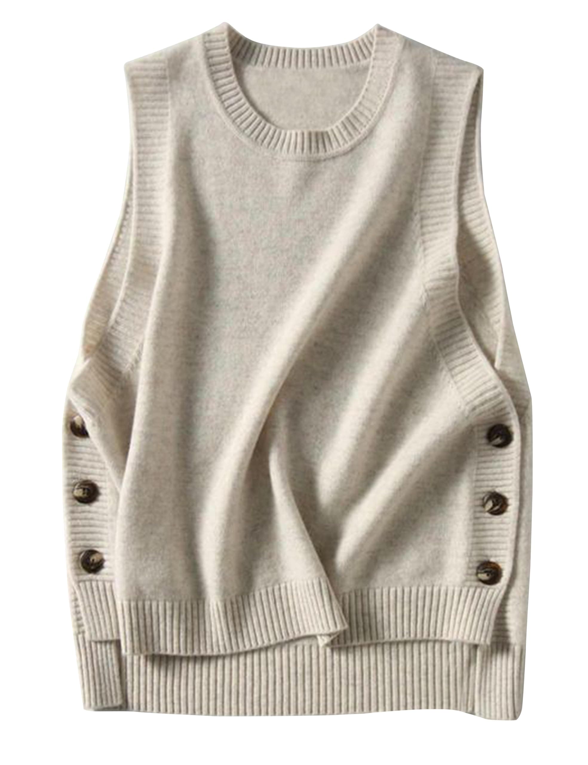 Women's Round Neck Sleeveless Pullover Ribbed Knit Sweater Vest Top