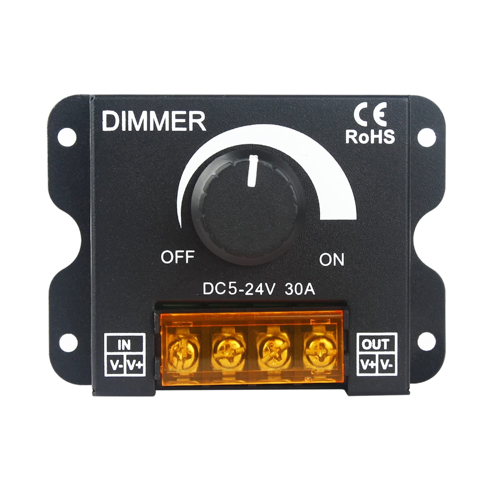Single Color LED Light Strip Dimmer, DC 5V/12V/24V 30A PWM LED Dimming Controller, Knob Adjust Brightness ON/Off Switch for Single Channel Light Strips