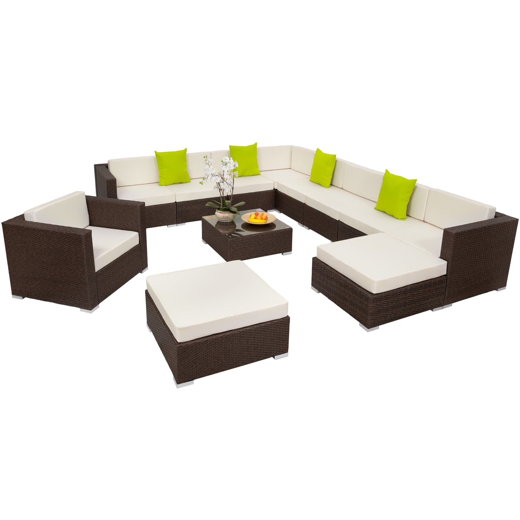 TecTake XXL Aluminium luxury rattan garden furniture sofa set outdoor wicker incl. clamp (Brown Antique | No. 401814)