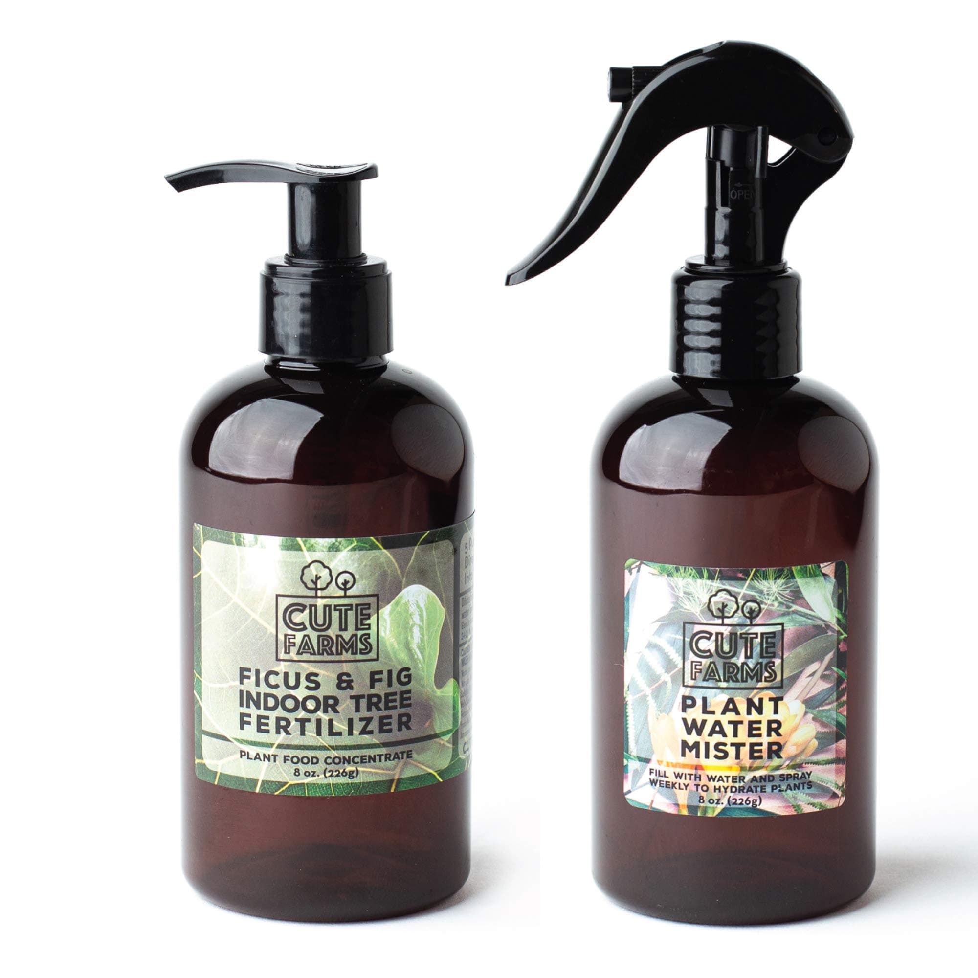Cute Farms Indoor Fiddle Leaf Ficus Lyrata & Fig Tree Fertilizer | Gentle Plant Food Concentrate 3-1-2 for Healthy Leaves & Roots (8 oz. Bottle + Fine Mist Spray Bottle)