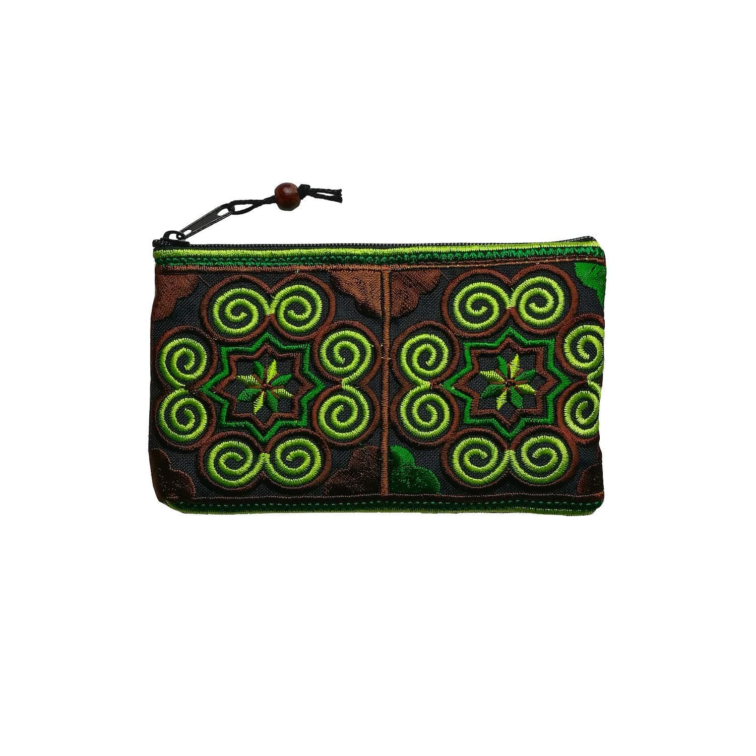 Sabai Jai Coin Purse Handmade Embroidered Bag Ethnic Boho Zipper Change Pouch,Small,Green/Brown