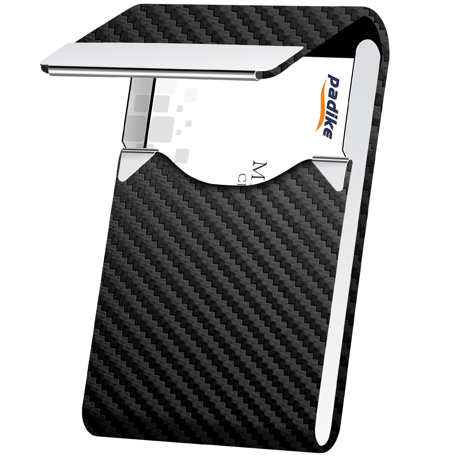 Padike Professional Business Card Holder PU Leather Business Card Case Name Card Holder Slim Metal Pocket Card Holder with Magnetic Shut (Black-1)