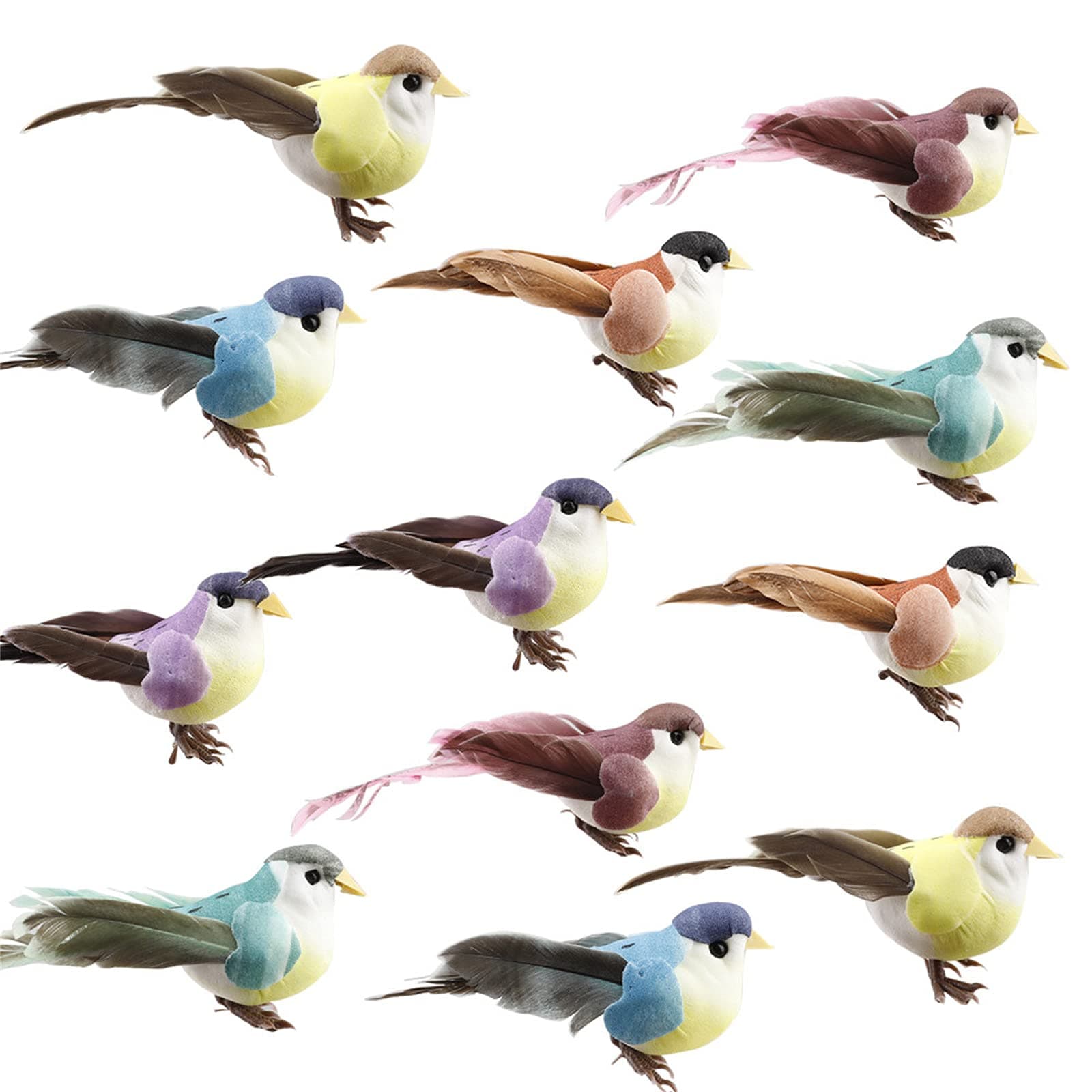 12Pcs Artificial Foam Feather Birds, Mini Love Birds Clip on Christmas Tree Fake Birds DIY Crafts for Home Garden Party Wedding Decoration