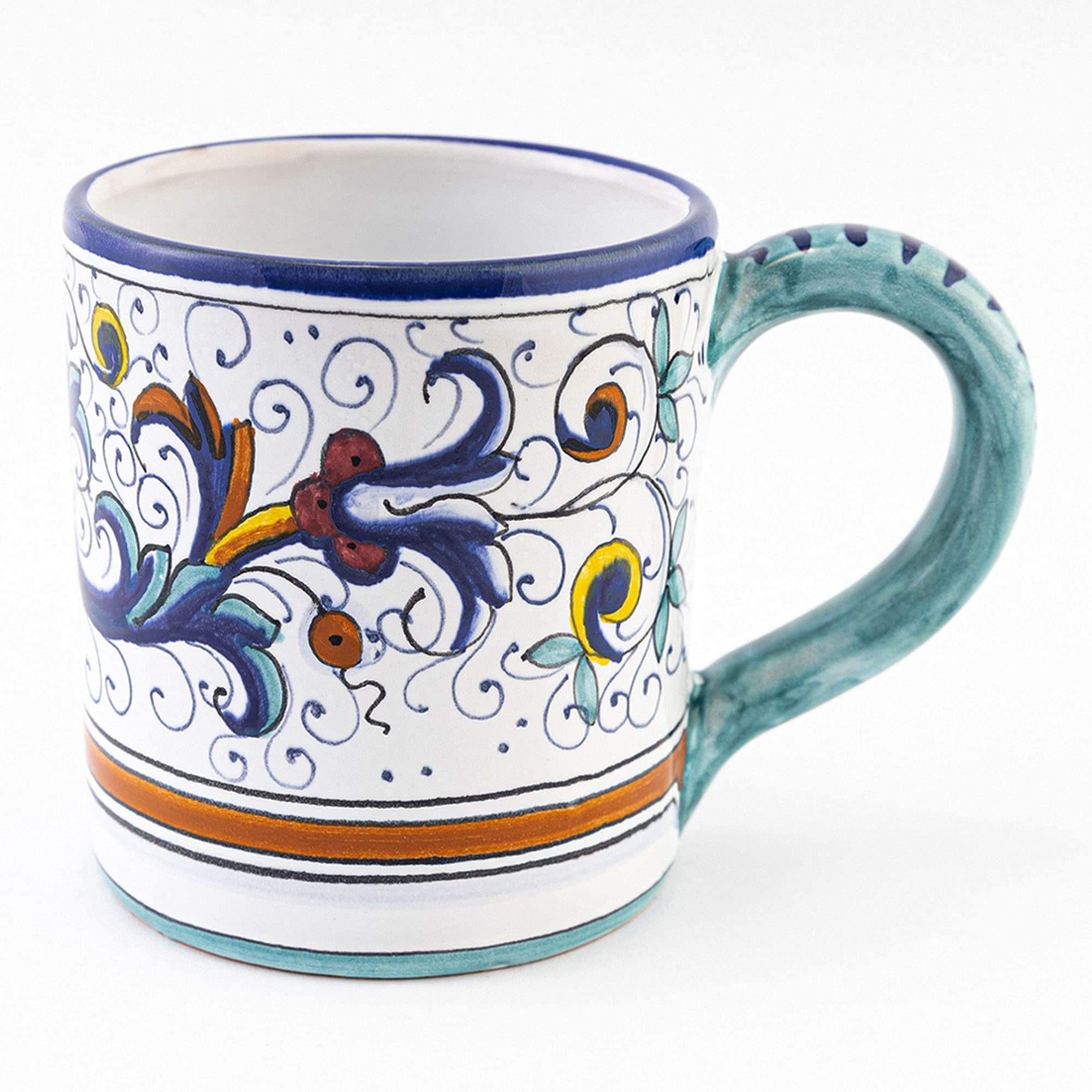 thatsArte Hand Painted Italian Ceramic Mug Ricco Deruta Blu - Handmade in Deruta Italy