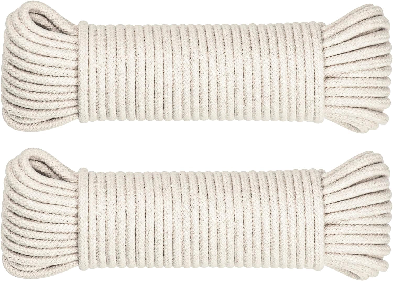 SteadMax 100ft Natural Cotton 3/16 Inch Rope, General-Purpose Utility Cord, Clothesline Rope, Ideal for Tents, Hammocks, Halters, Harnesses, Awnings, Outdoors, Sports (2 Pack, 50ft Each)