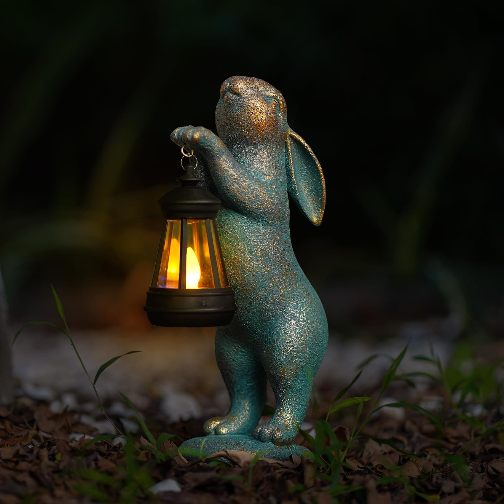 MININOVA Garden Statues Rabbit with Solar Lantern Resin Outdoor Bunny Figurines Decorations for Patio Yard Lawn Ornaments Gifts for Birthday Easter Housewarming