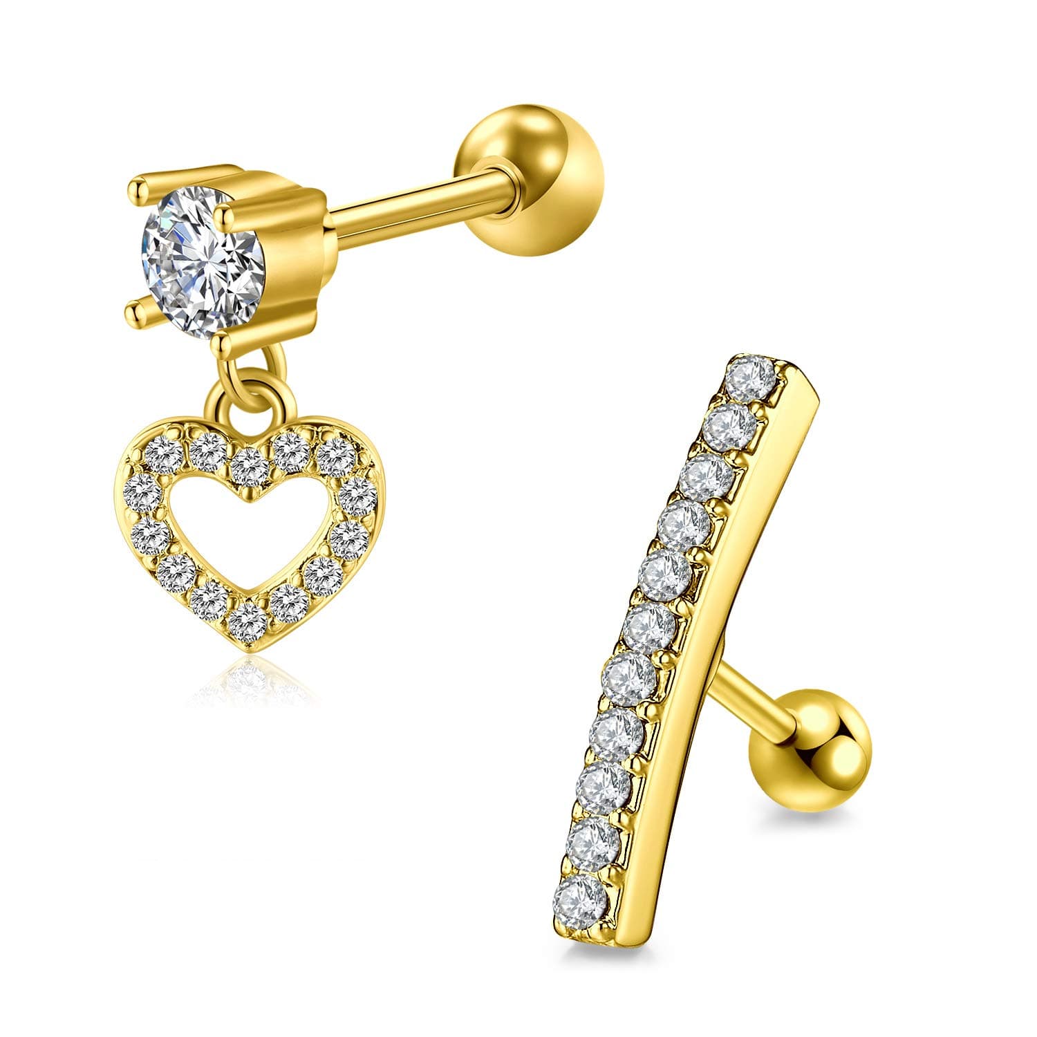 Briana Williams16G Cartilage Earrings for Women Stainless Steel Ear Helix Piercing Stud CZ Tragus Piercing Jewellery Silver Gold