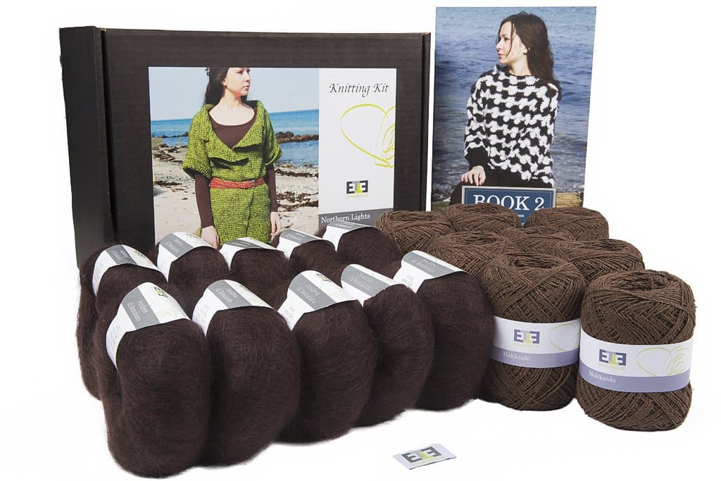 DesignEtte Crochet Kit Northern Lights 100 Percent Raw Silk and Super Kid Mohair 3X-Large Mocha Brown No-S-9314 Includes Yarn Pattern Booklet and A Label