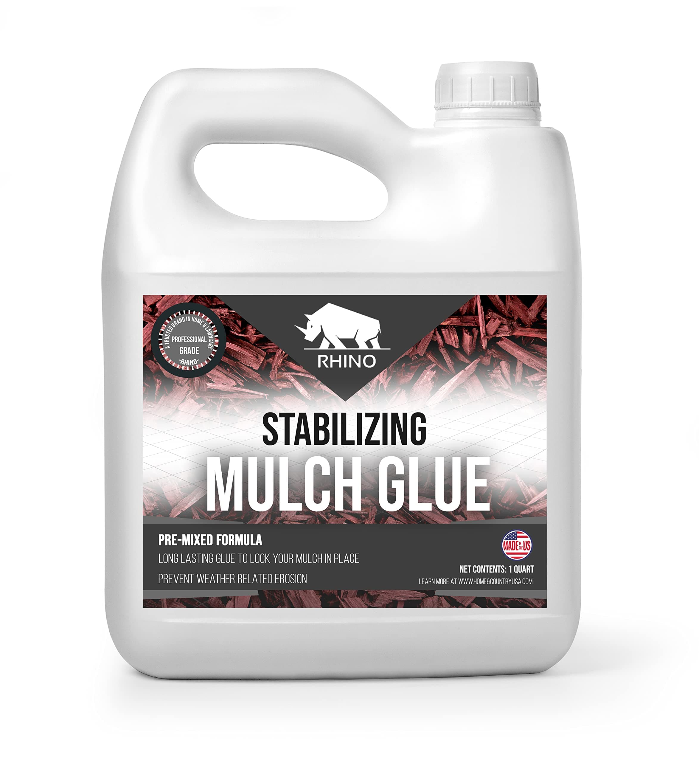 Rhino Stabilizing Mulch Glue Advanced Mulch Binder for Landscaping Pea Gravel, Rubber Mulch, and Straw Binder- Ideal for Landscape Maintenance and Adhesive Needs (1 Quart).