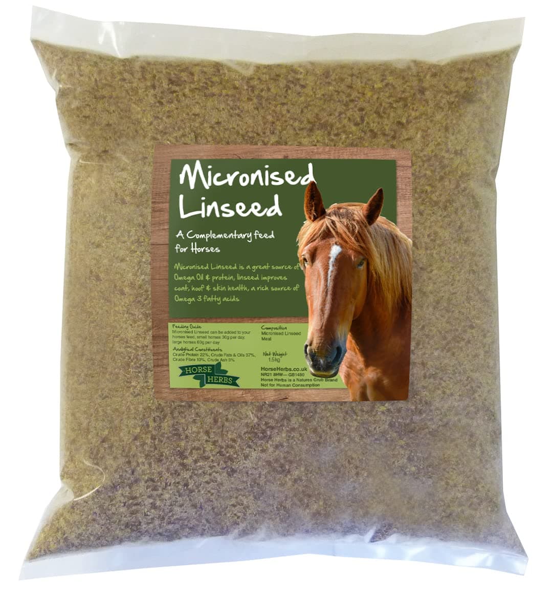 Horse Herbs Micronised Linseed Meal 1.5kg Bag | 100% Natural Feed Supplement for Horses & Ponies, Cooked Linseed, Equine Care