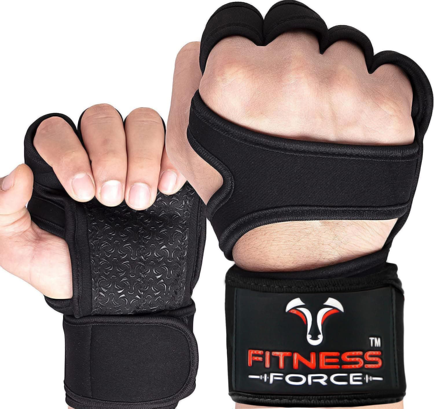 FITNESS FORCE Ventilated Weightlifting Gloves Workout Gloves for Men & Women with Built-in Wrist Wraps Fingerless Gym Gloves for Men Perfect for Exercise Fitness, Weight Lifting, Cross Training