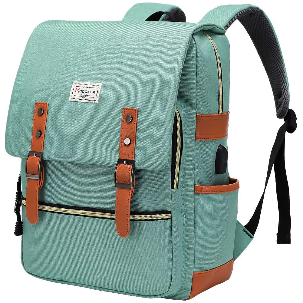 Modoker Eco-Friendly Vintage Laptop Backpack for Women Men,Travel Backpacks with USB Charging Port Fashion Backpacks for Working Women Fits 15.6Inch Notebook, Green