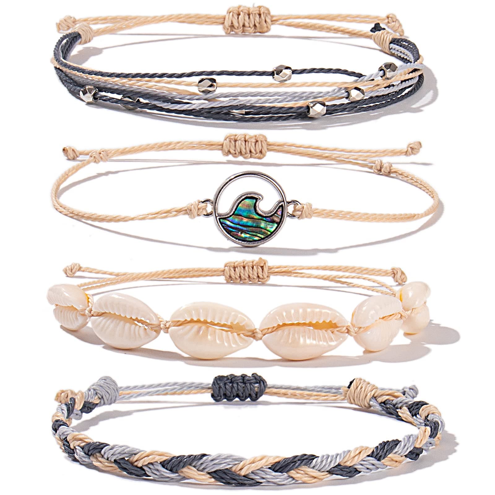 FANCY SHINYWave String Bracelets Braid Puka Shell Bead Bracelets Handmade Cute Trendy Boho Jewelry Gifts for Women