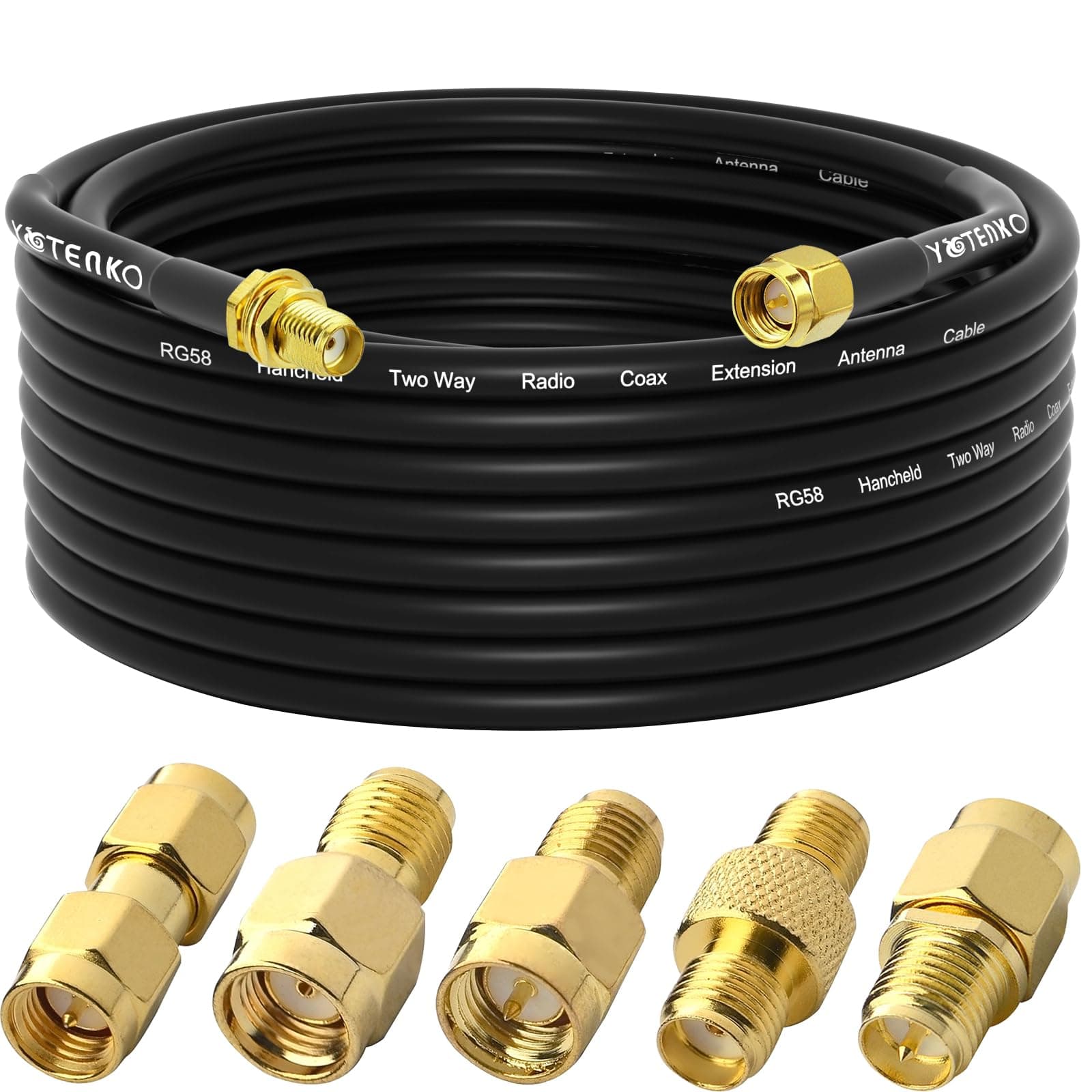 SMA-Antennen-Verlängerungskabel, 90 cm + 5 Stück SMA-RF-Koax-Stecker-Set, SMA-Stecker auf SMA-Buchse, RG58-Koaxialkabel, verlustarm, für 3G, USB-Dongle Empfänger, Antennenverlängerungskabel