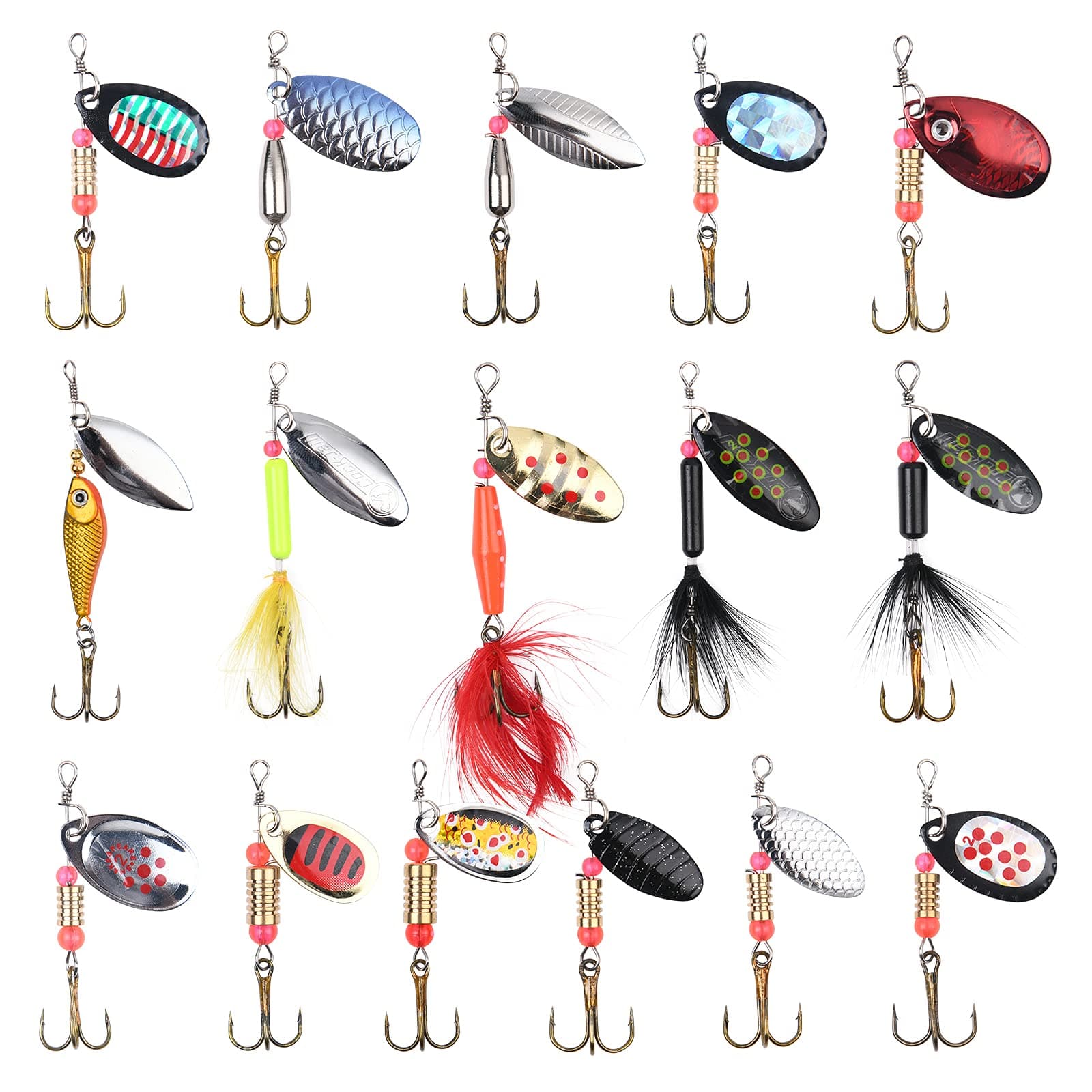 Vicloon Fishing Lures Set, 16 Pcs Fishing Baits Kit Fishings Lures Mixed Including Spinners, Jig Hooks, Bait, Sequins Spinner Fishings Lure with Hook, Lifelike Rotating Metal Fishinge Bait Set