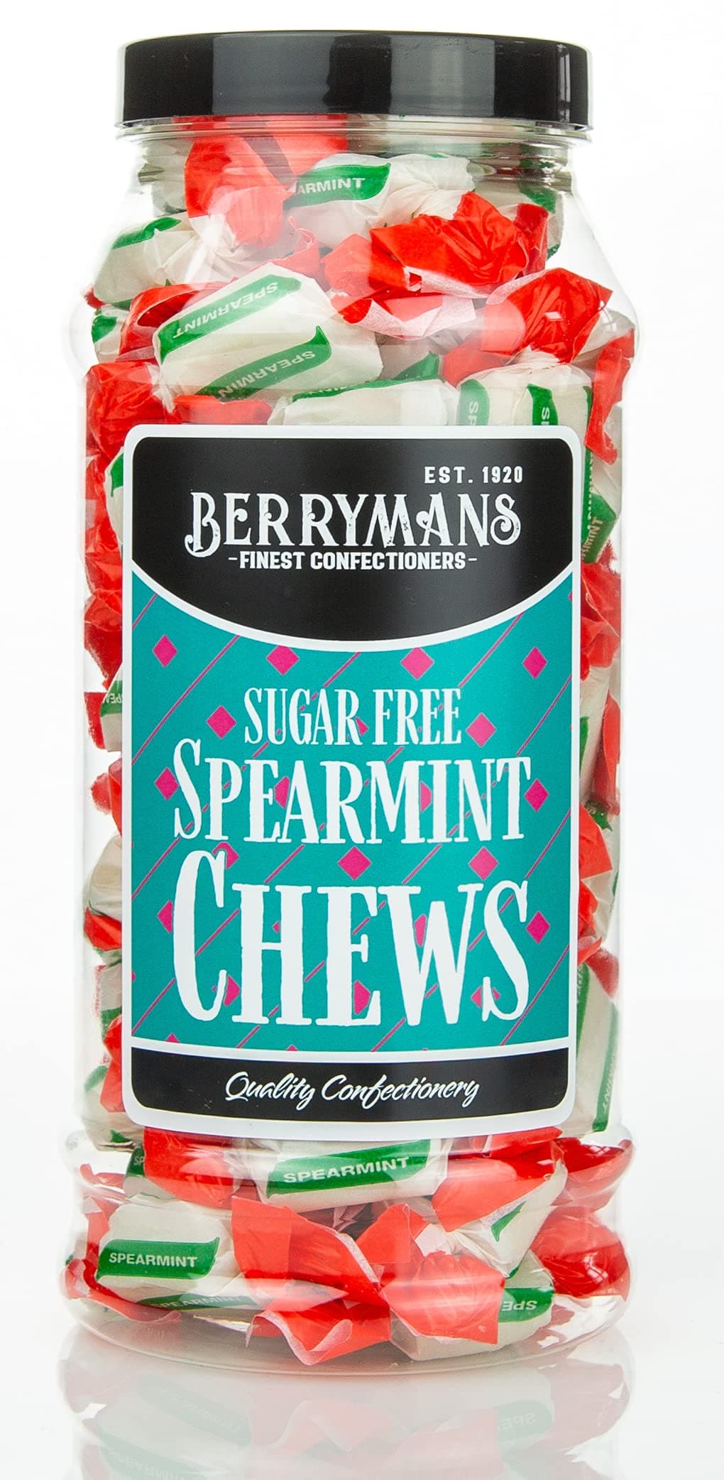 – Original Sugar Free Spearmint Chews Retro Sweets Gift Jar by Berrymans Sweet Shop - Classic Sweets, Traditional Taste.