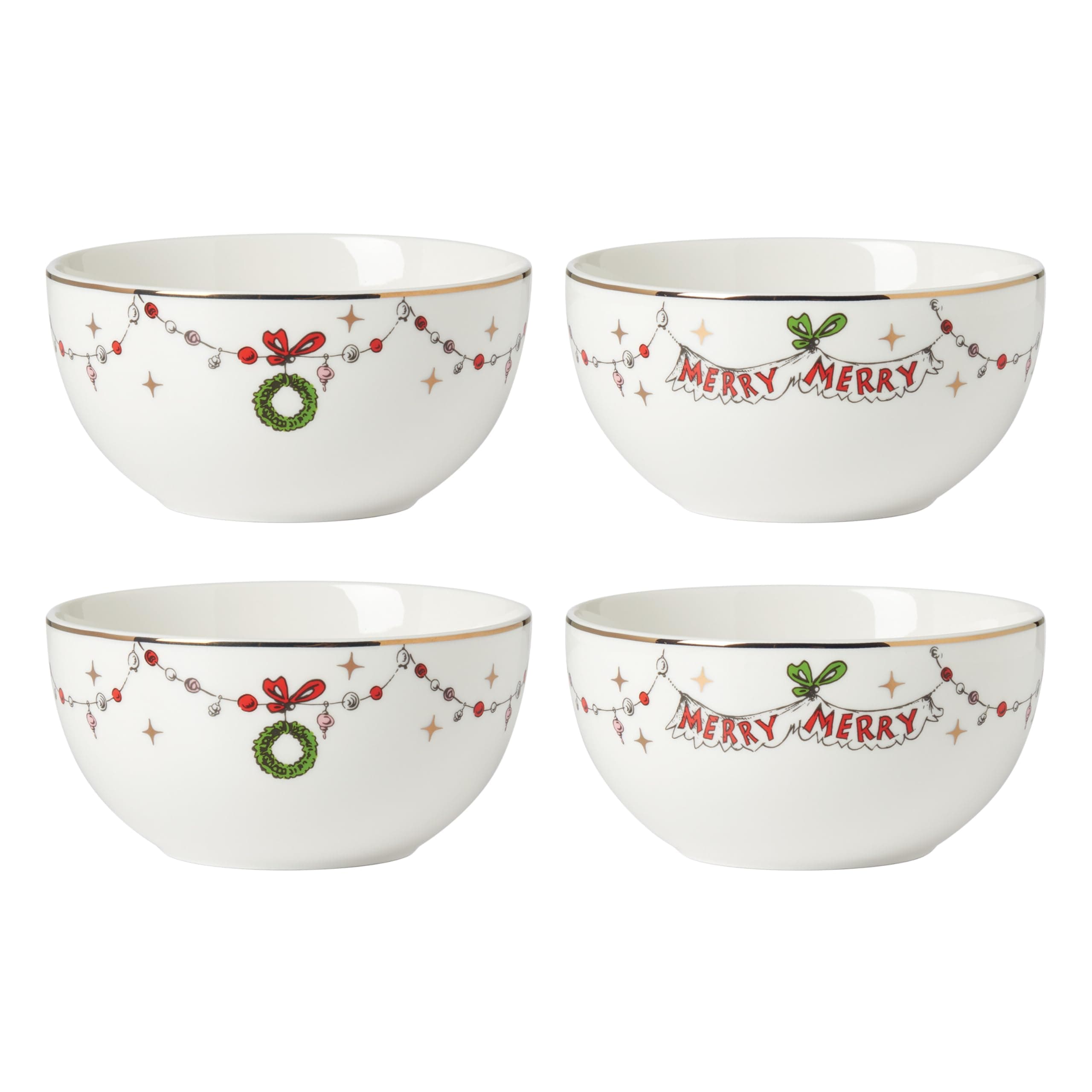Lenox 894167 Merry Grinchmas 4-Piece All-Purpose Bowl Set, Christmas Dinnerware