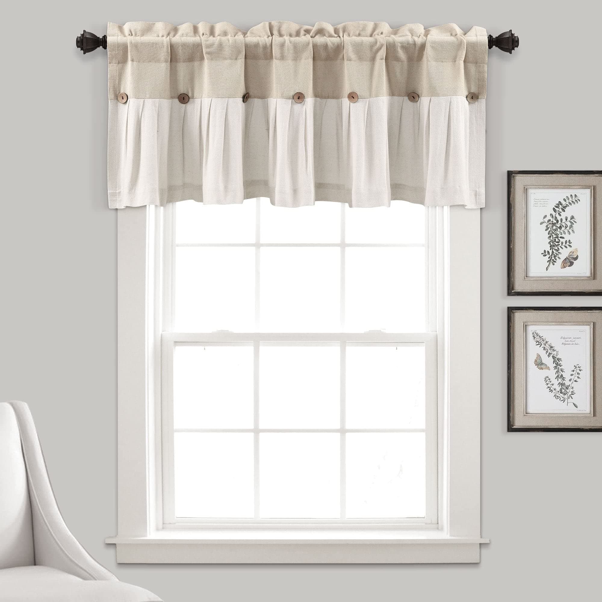 Linen Button Farmhouse Valance Curtians 52"W x 18"L Linen - Linen Valances For Windows - Kitchen Curtains Valances - Bathroom Curtain