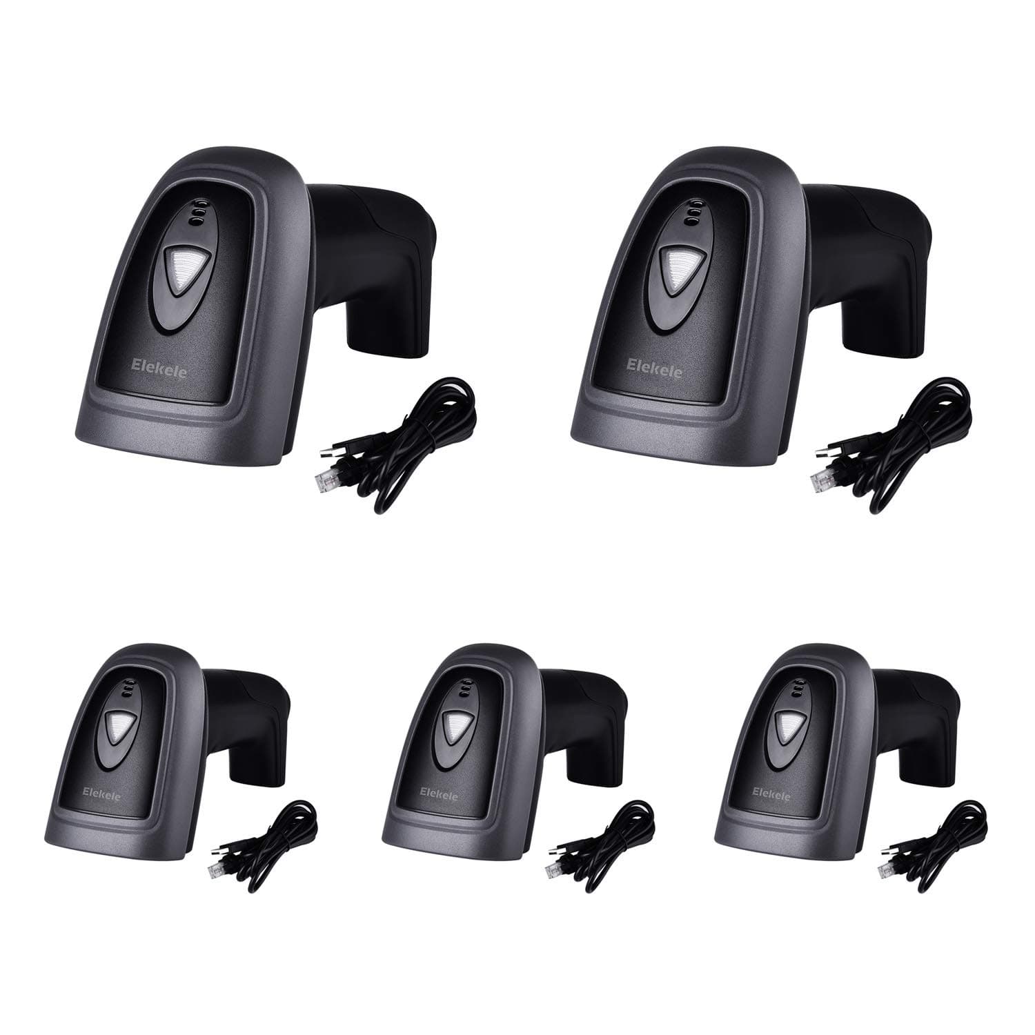Barcode Scanner Handheld Elekele @ Wired 1D Barcode Hand Scanner, 3 mil, Hand-Held Ergonomic and Sturdy Design Support, Plug and Play, Wired WBS2001_Black_5pcs