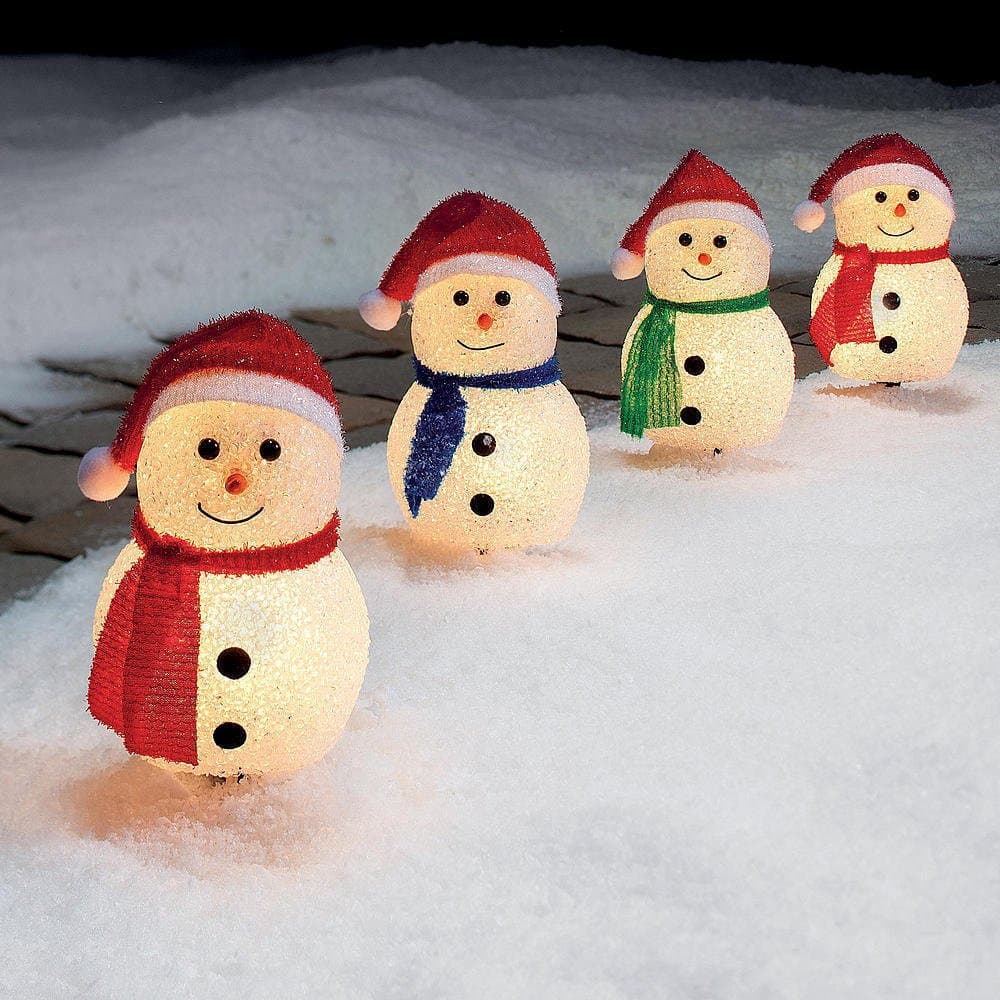 LXQ Outdoor Christmas Decor Set of 4 Snowman Pathway Lights Yard Holiday Decoration