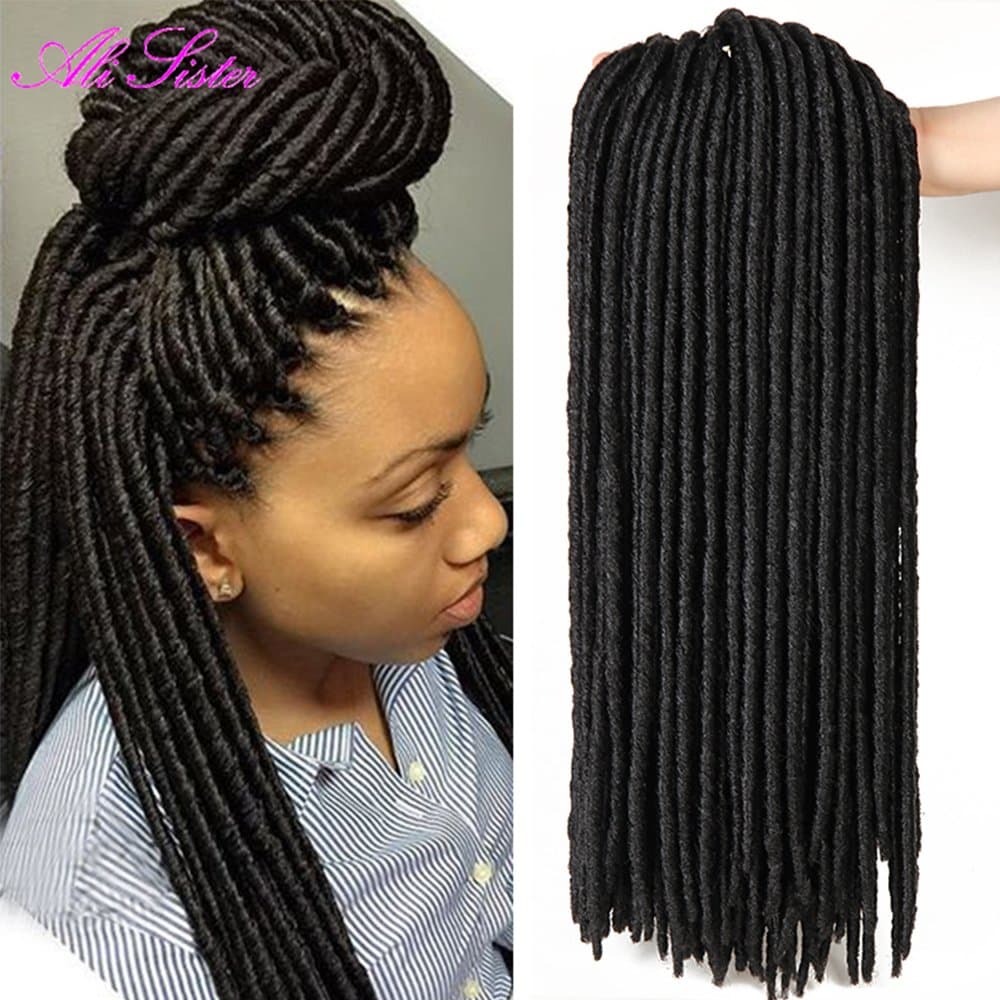 18" 24 Roots/pack Faux Locs Crochet Hair Dreadlocs Hair Braiding Hair Synthetic Hair Saisity Hair (3packs) (#1B)