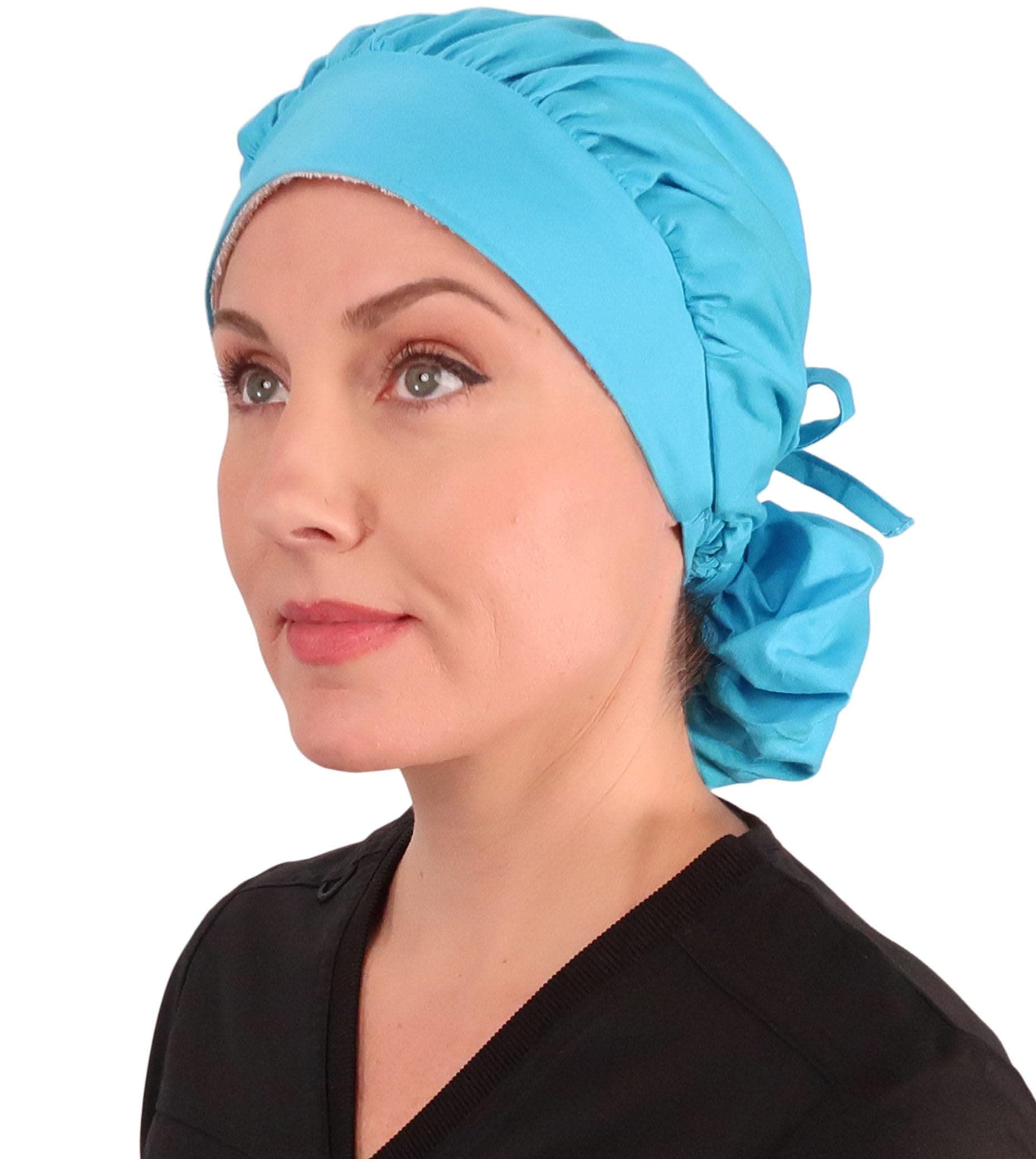 Sparkling EARTH Banded Bouffant Surgical Scrub Ponytail Working Caps - 100% Cotton - Made in The USA