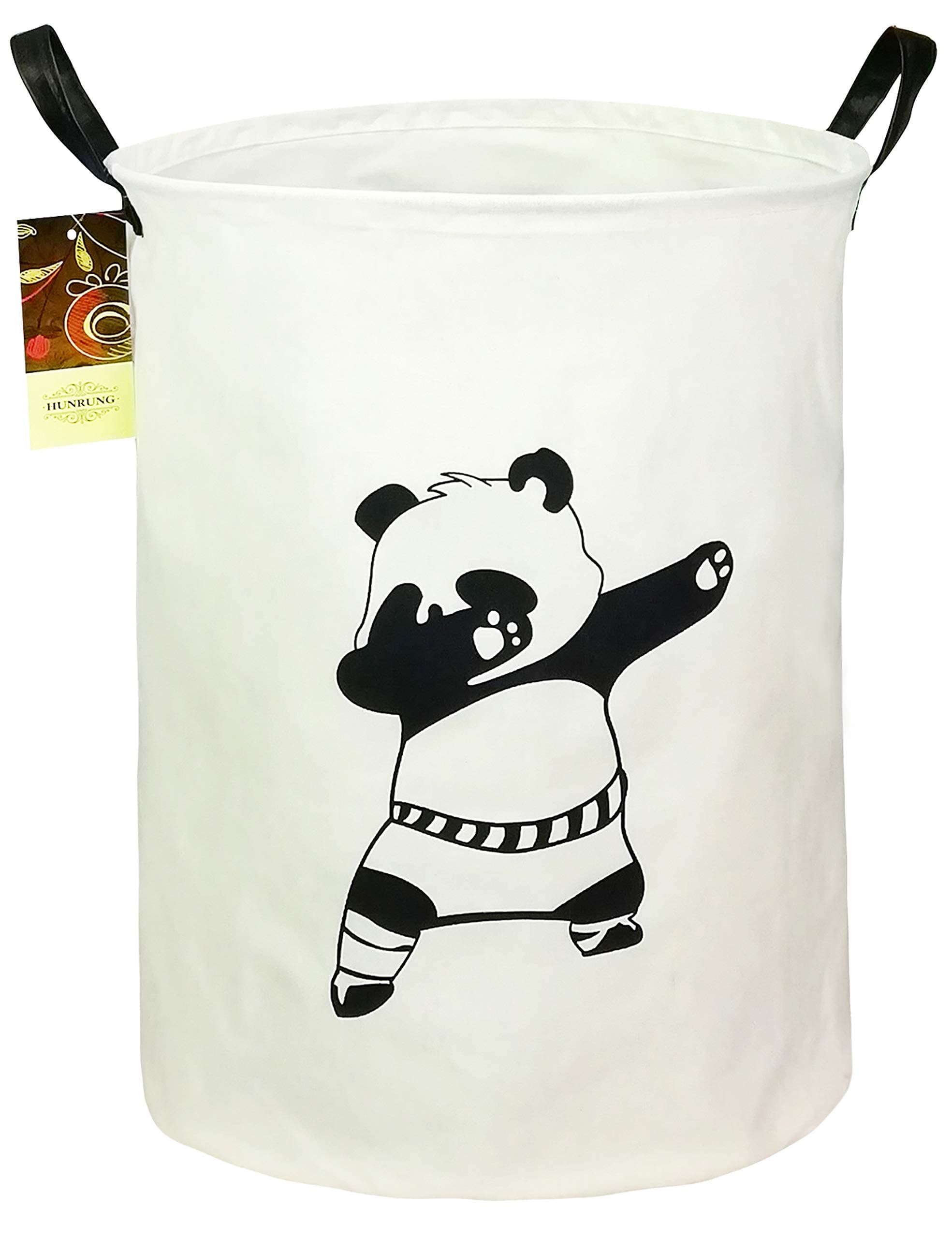 HUNRUNG Laundry Hamper,Large Canvas Fabric Lightweight Storage Basket Toy Organizer Dirty Clothes Collapsible Waterproof for College Dorms, Children Bedroom,Bathroom（Round-Dancing-Panada）