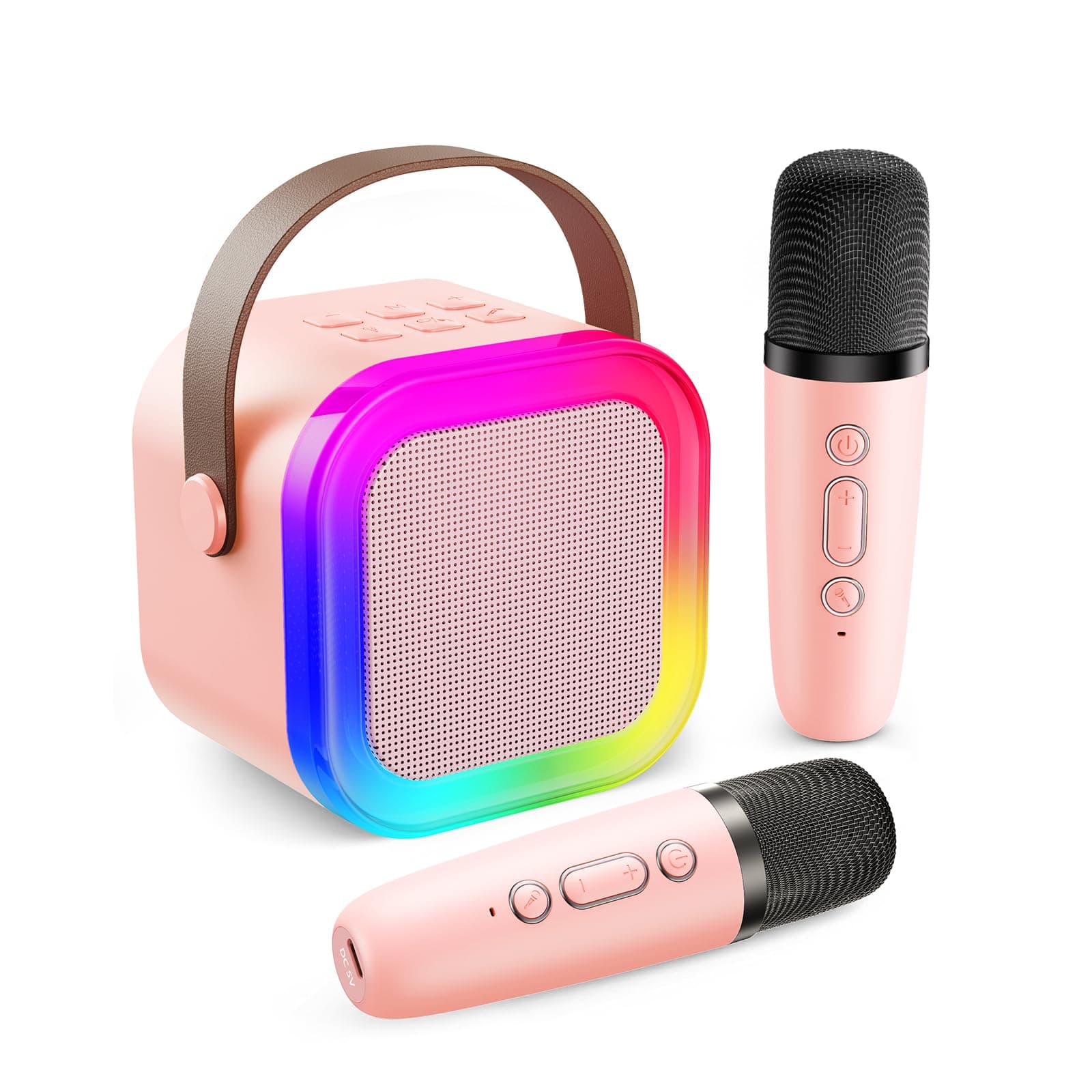 Fede Karaoke Machine for Kids Adults, Mini Karaoke Machine with 2 Wireless Microphones, Portable Bluetooth Speaker with Voice Changing Effects & LED Lights, Best Gifts Toys for Girls and Boys