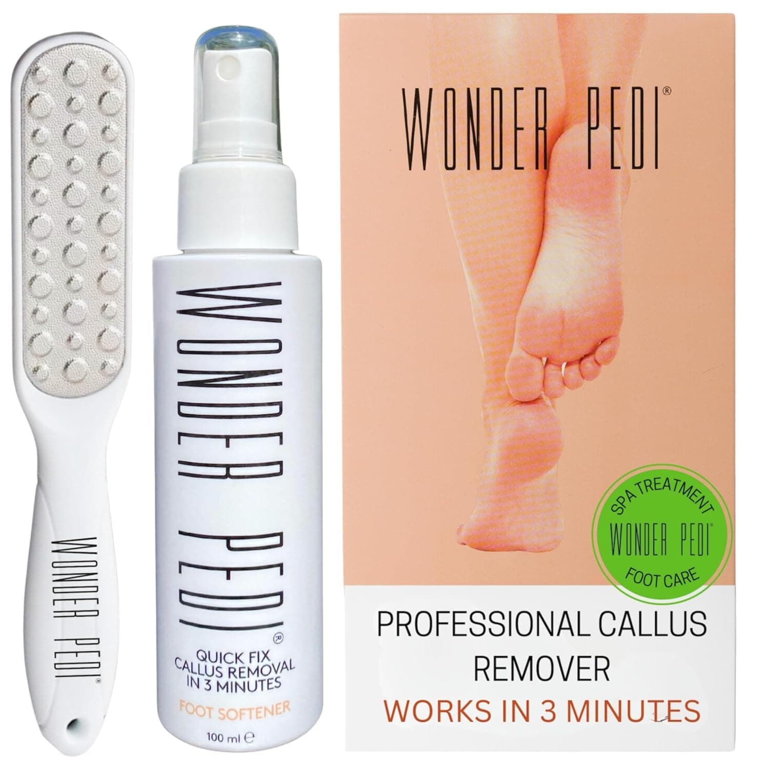 Callus Remover - Three Minutes Quick Fix- Foot File Rasp - Instant Foot Exfoliating Softener Peel Spray, Heels Callus Scrubber File - Home Spa Pedicure Treatment. Wonder Pedi