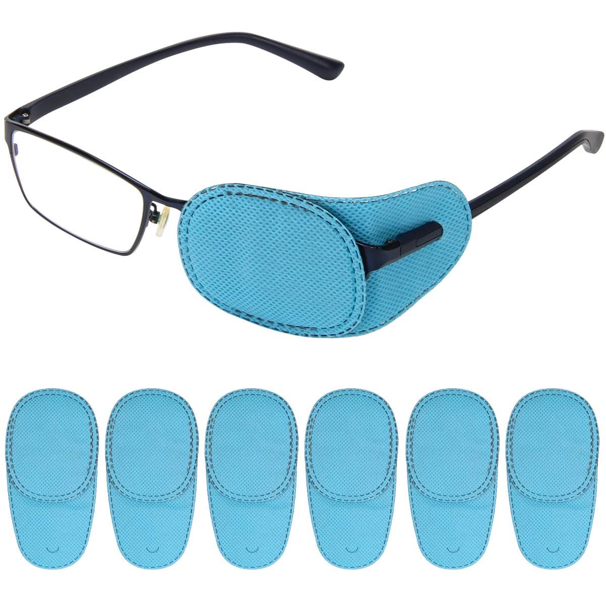 Catcan Eye Patches for Kids, Amblyopia Eye Patches for Glasses, Corrective Eye Patch, Universal for Boys and Girls, Hypo-Allergenic Cloth, 6 Pcs Eye Patch(Blue)